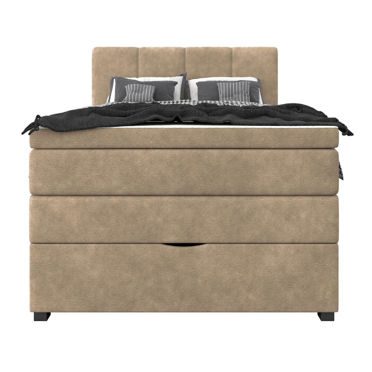 Boxspringbett mit Topper & Bettkasten 100x200 Lauro - Schwarz/Braun, Trend, Textil (100/200cm)