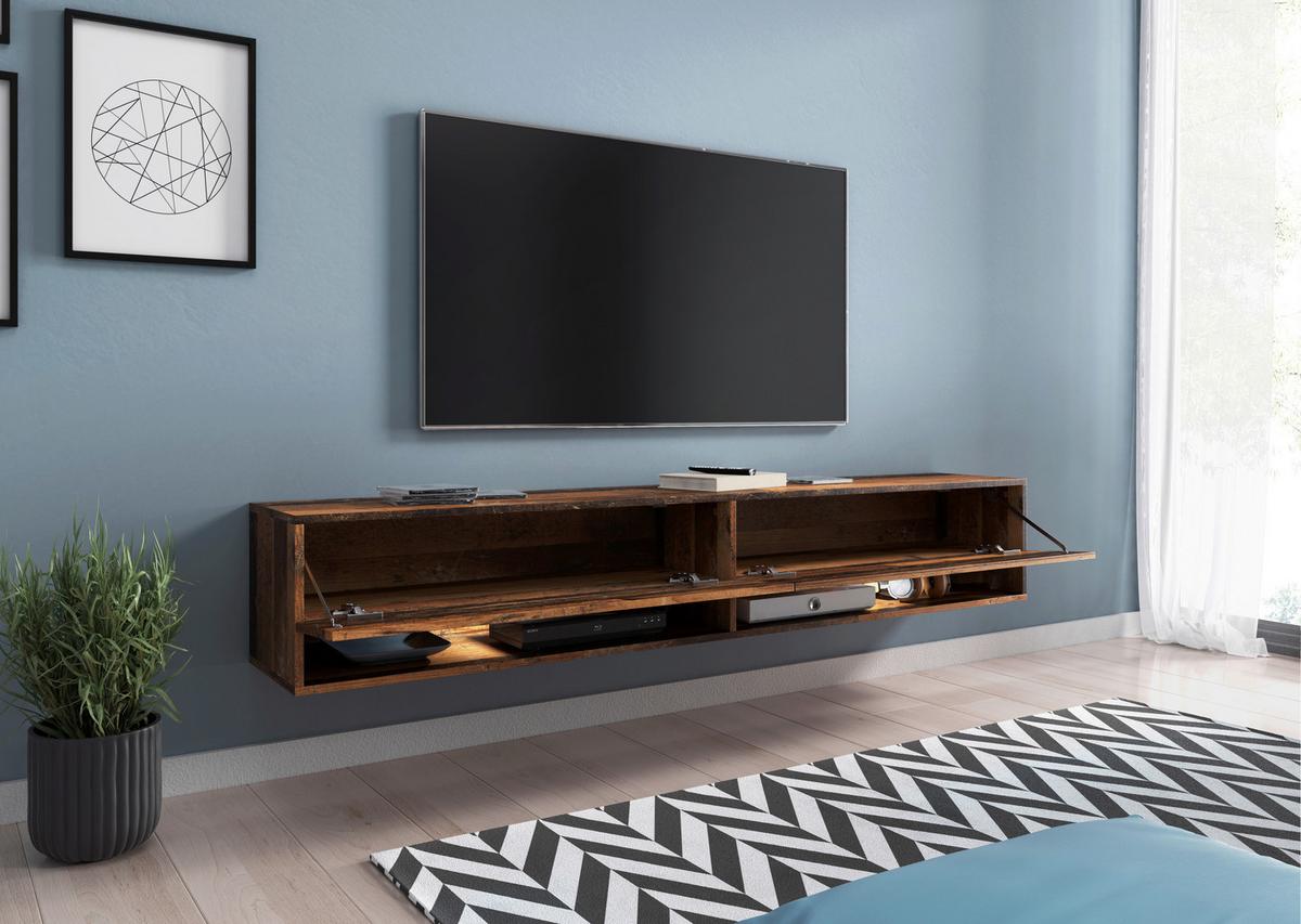Nízka komoda s LED, starobylý dub - sivá/starobylý dub, Lifestyle, kompozitné drevo/plast (180/30/32cm) - P & B