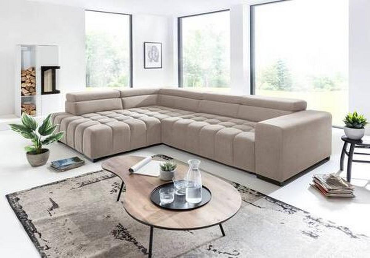Eckschlafsofa Elias Neu Beige S: 201 cm - Beige/Schwarz, Design, Textil (201/307cm) - Livetastic