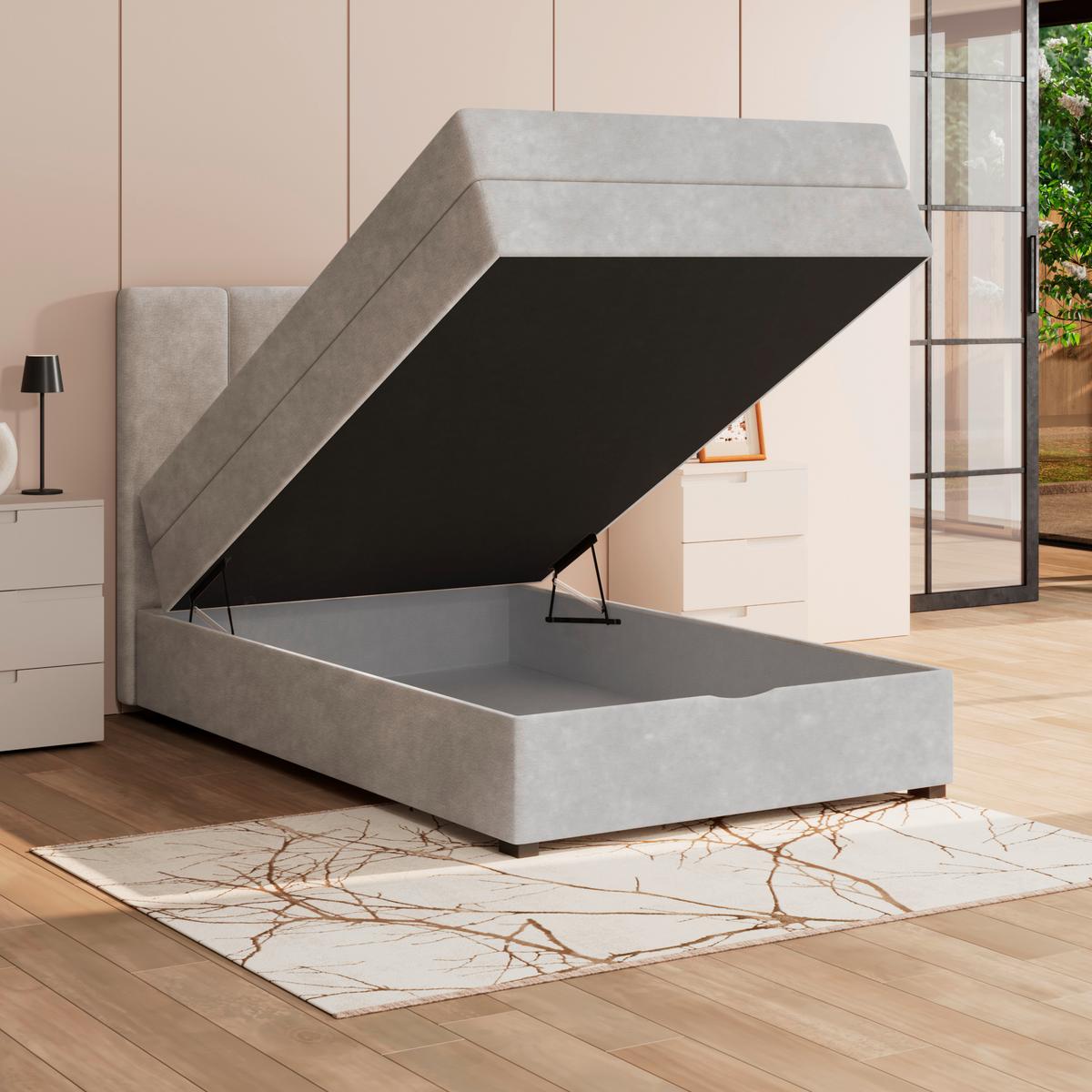 Boxspringbett mit Topper & Bettkasten 100x200 Lauro - Creme/Schwarz, Trend, Textil (100/200cm)