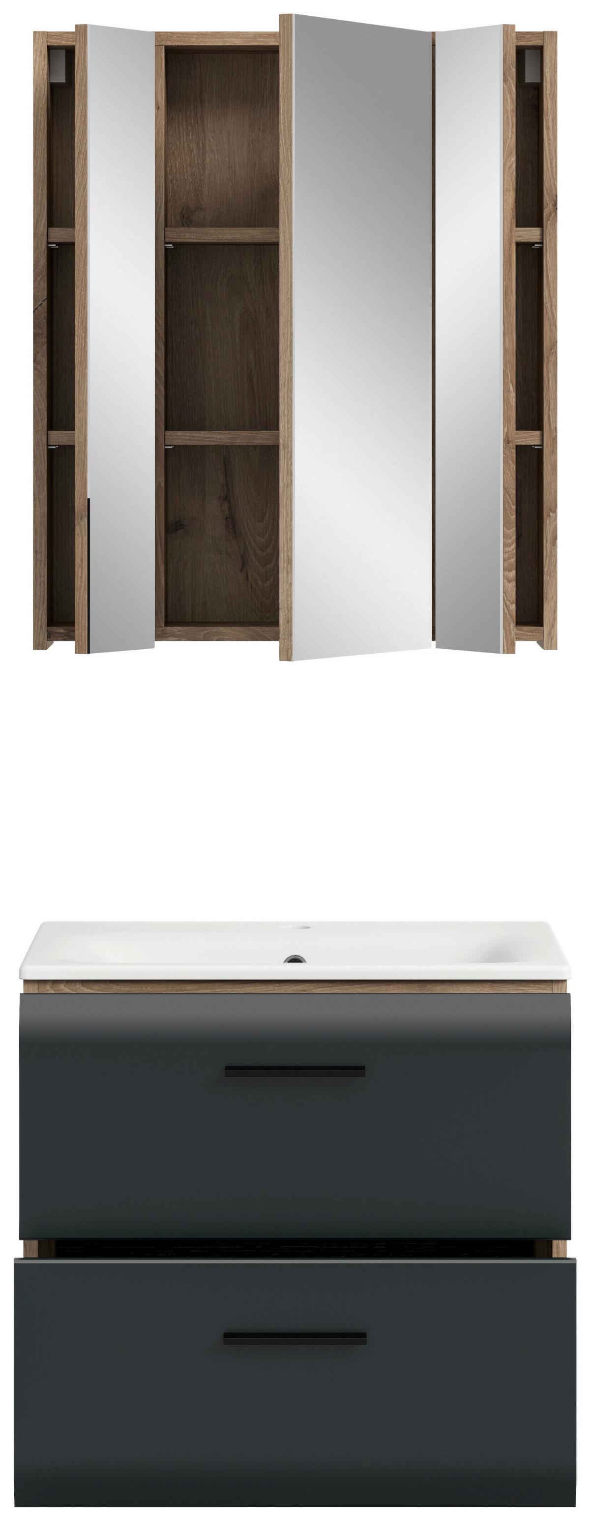 Kúpeľňa Ice 2-dielna. čierna/Dub tmavy - čierna/biela, Basics, kompozitné drevo/plast (60cm) - MID.YOU