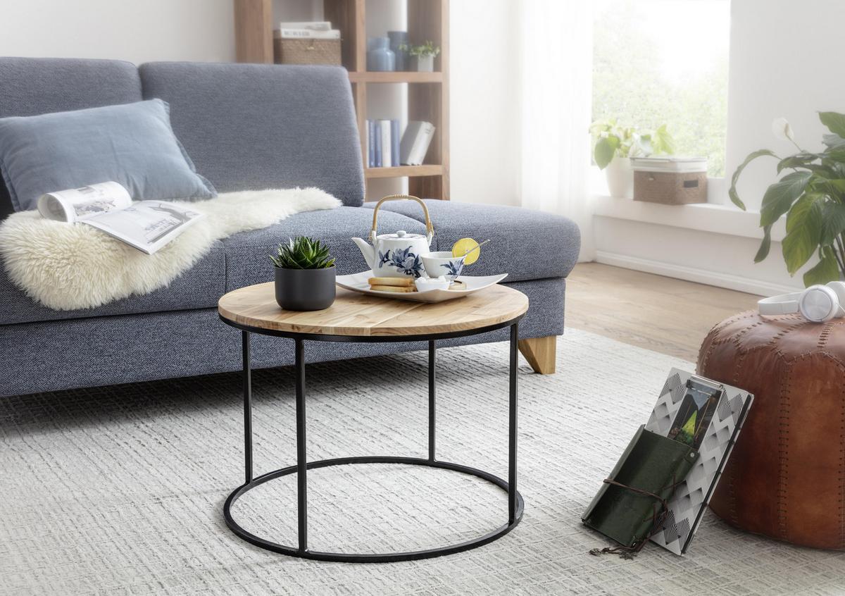 Konferenčný stolík Akácia - čierna/farba akácie, Modern, kov/drevo (60/60/43cm) - MID.YOU
