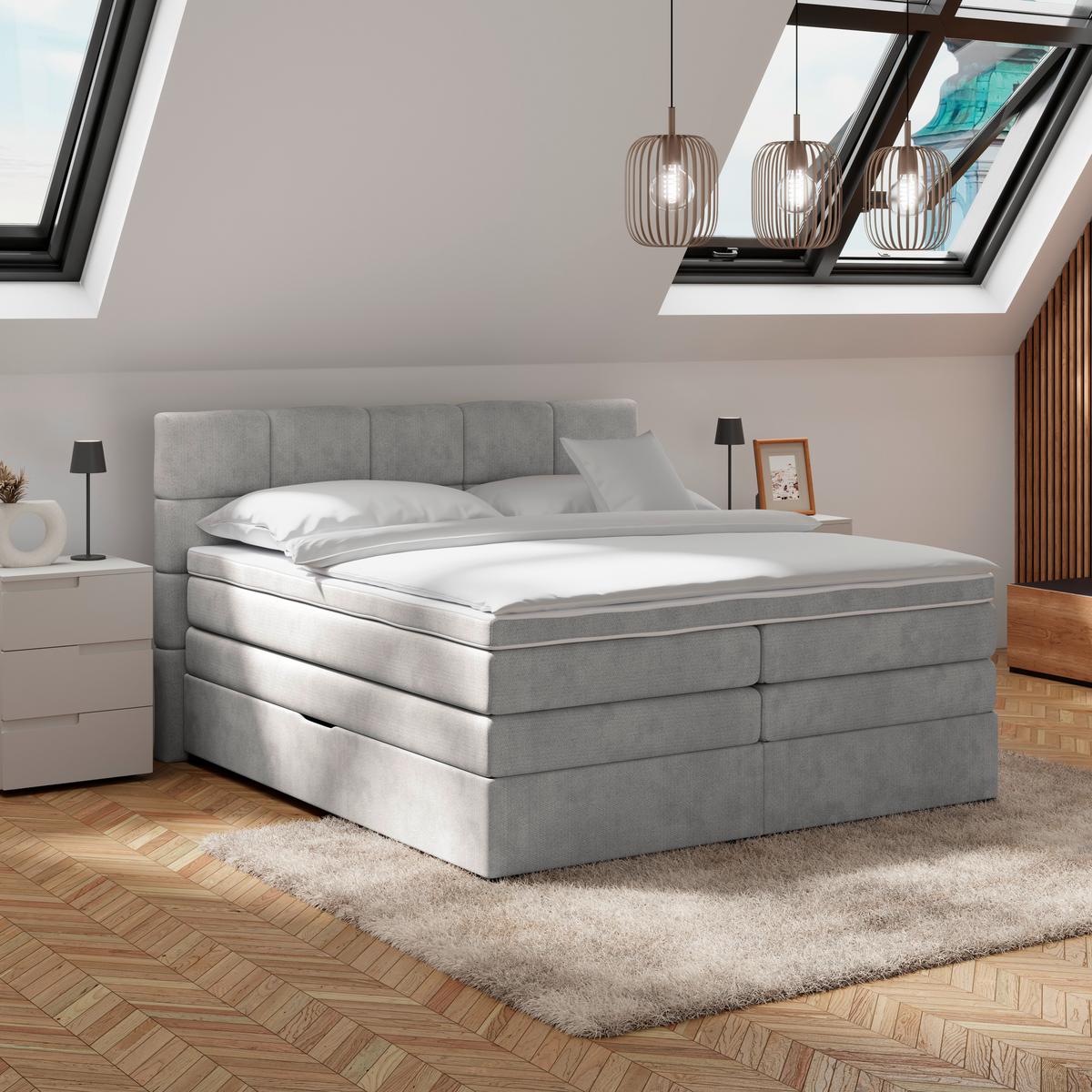 Boxspringbett April New Grau, LF: 200x200cm - Schwarz/Grau, KONVENTIONELL, Textil (200/200cm) - Sembella