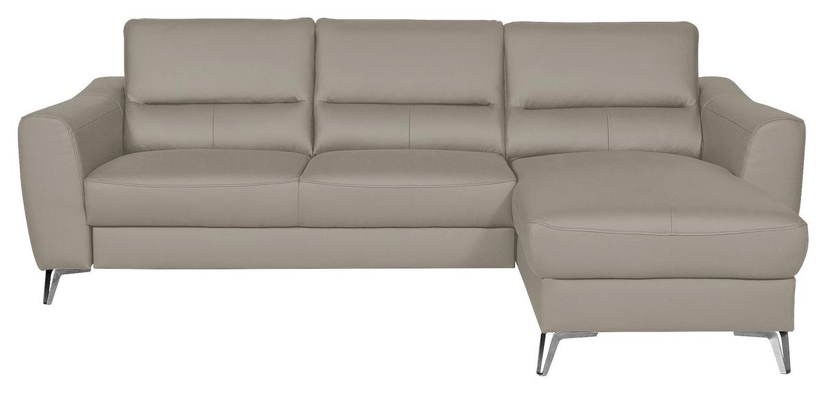 Ecksofa Santos Platinfarben S: 241 cm - Platinfarben/Chromfarben, Design, Leder/Textil (241/168cm) - Livetastic