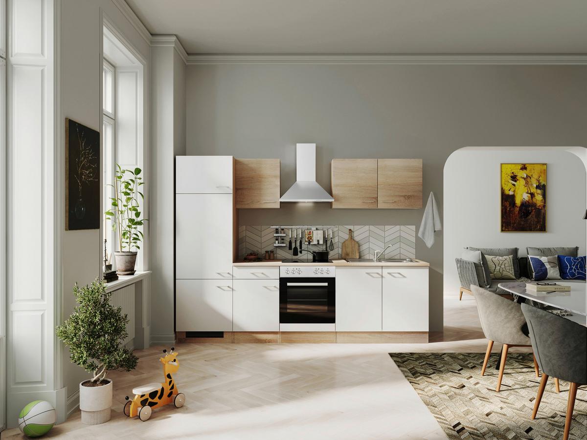 Küchenblock Samoa - Weiß/Sonoma Eiche, KONVENTIONELL, Holzwerkstoff (270/200/60cm) - FlexWell
