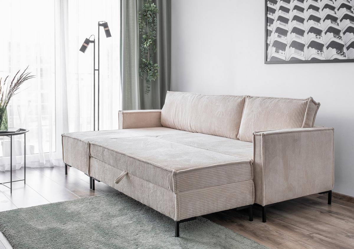 Rohová sedacia súprava, béžová - béžová, Design, textil (232/90/154cm) - MID.YOU