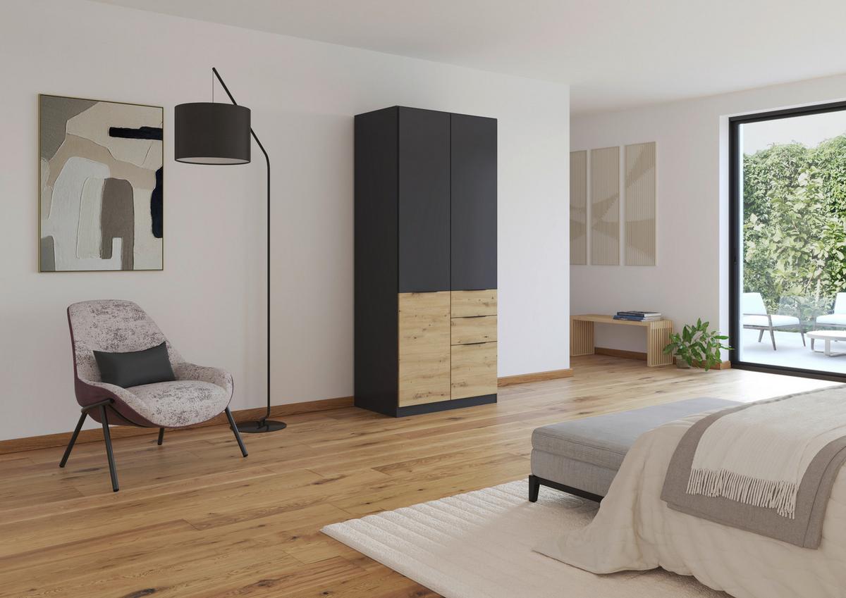 Drehtürenschrank Mit Schubladen  91cm Max-Extra - Eiche Artisan/Grau, KONVENTIONELL, Holzwerkstoff (91/210/54cm) - James Wood