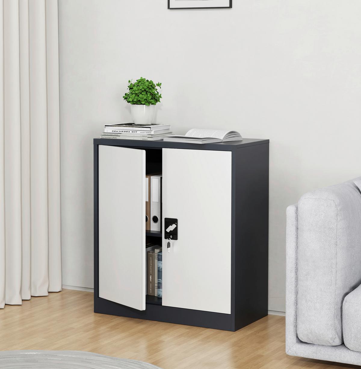 Aktenschrank Malivo Weiß/Anthrazit B: 80cm - Anthrazit/Weiß, KONVENTIONELL, Metall (80/90/40cm) - MID.YOU
