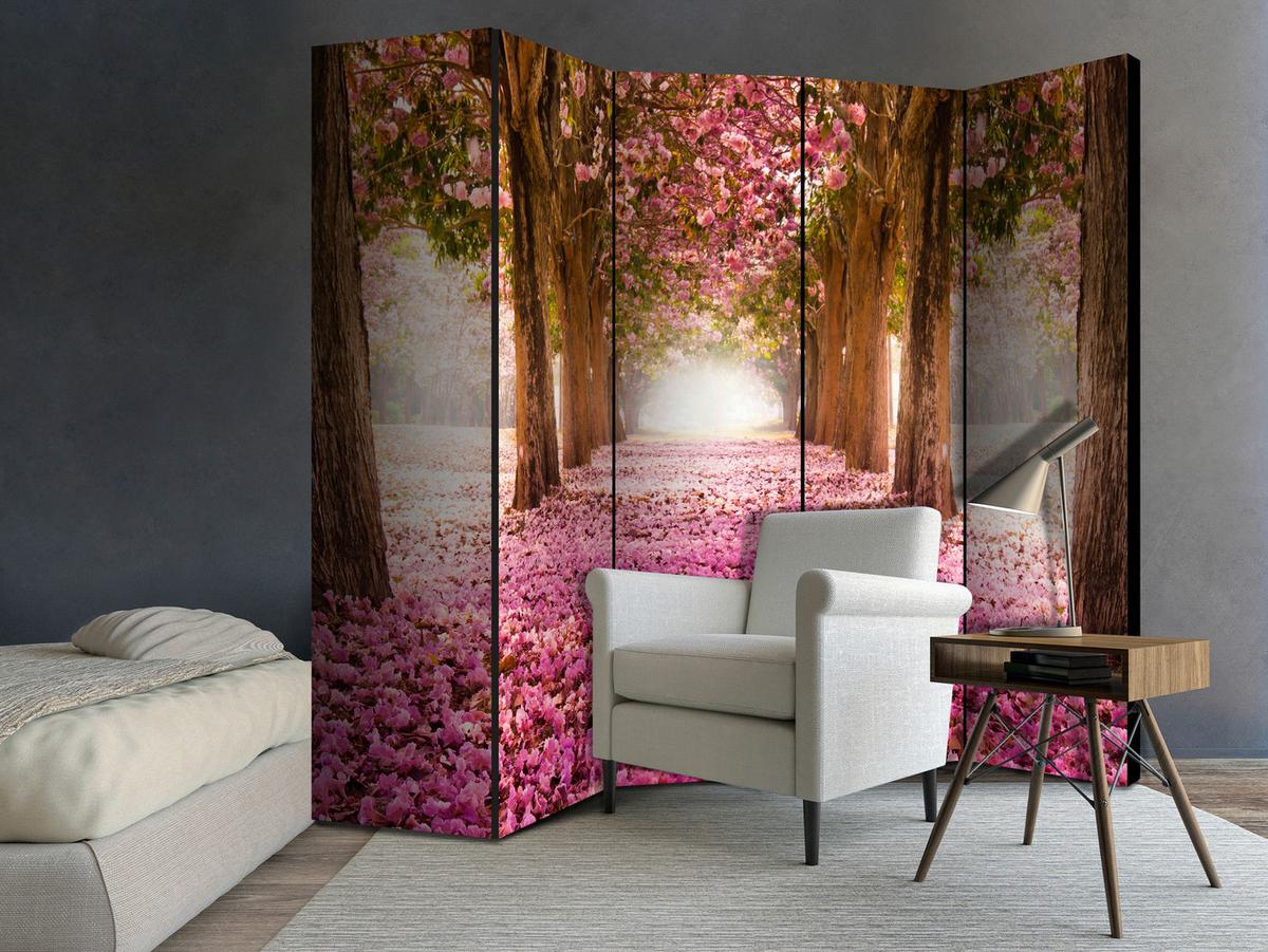 Paravent Braun Pink B: 225 Cm - Pink/Braun, Basics, Holz/Textil (225/172/3cm) - artgeist