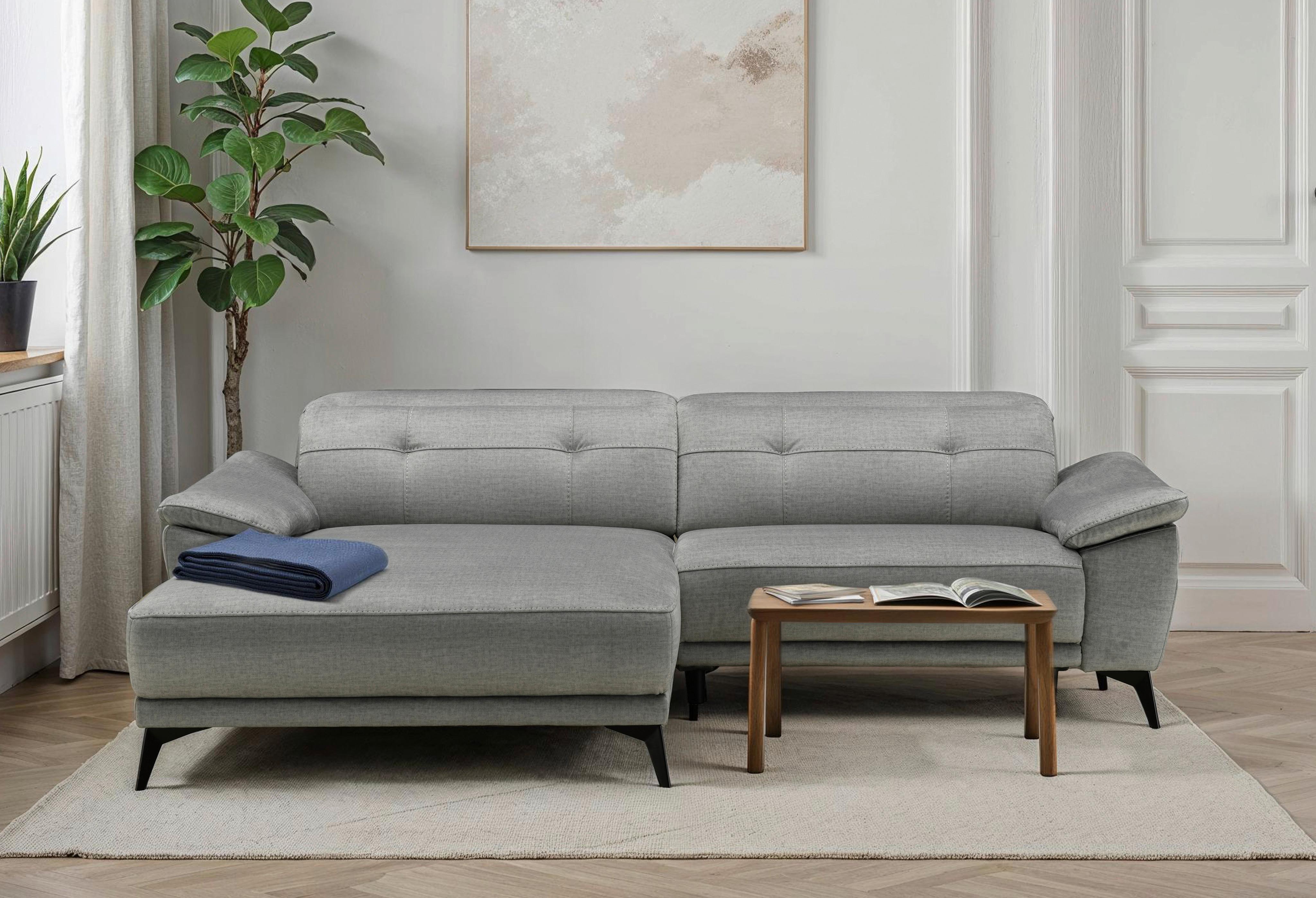 Ecksofa + Relaxfunktion Bonn Grau Leinenoptik 170x262 cm - Schwarz/Grau, MODERN, Holz/Textil (170/79/262cm)