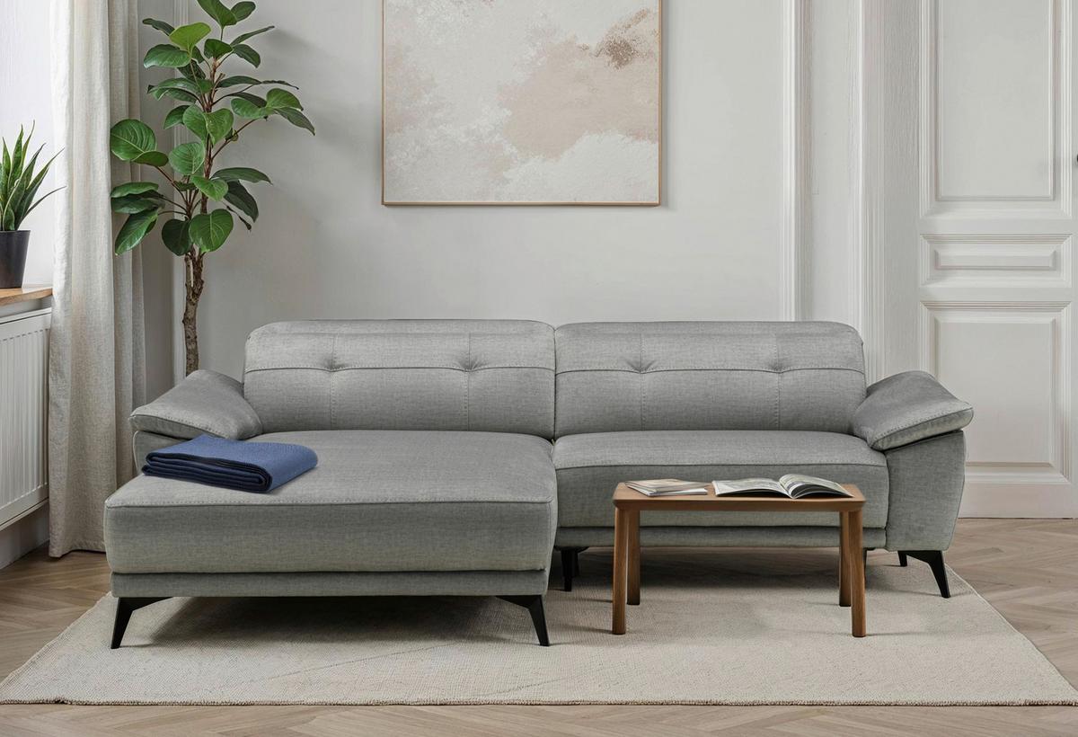 Ecksofa + Relaxfunktion Bonn Grau Leinenoptik 170x262 cm - Schwarz/Grau, MODERN, Holz/Textil (170/79/262cm)