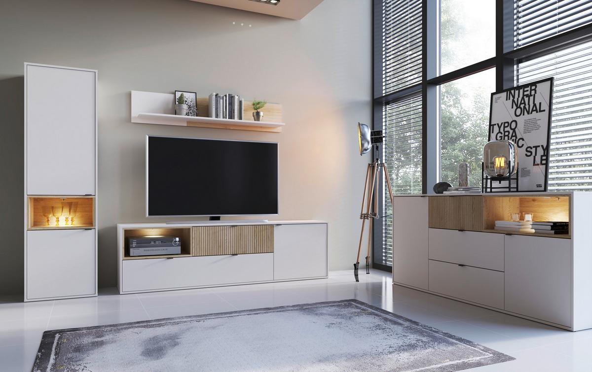 TV-Element Samm Eichefarben, Beige B: 203,6 cm - Eichefarben/Beige, Trend, Holzwerkstoff (203,6/59/40cm)