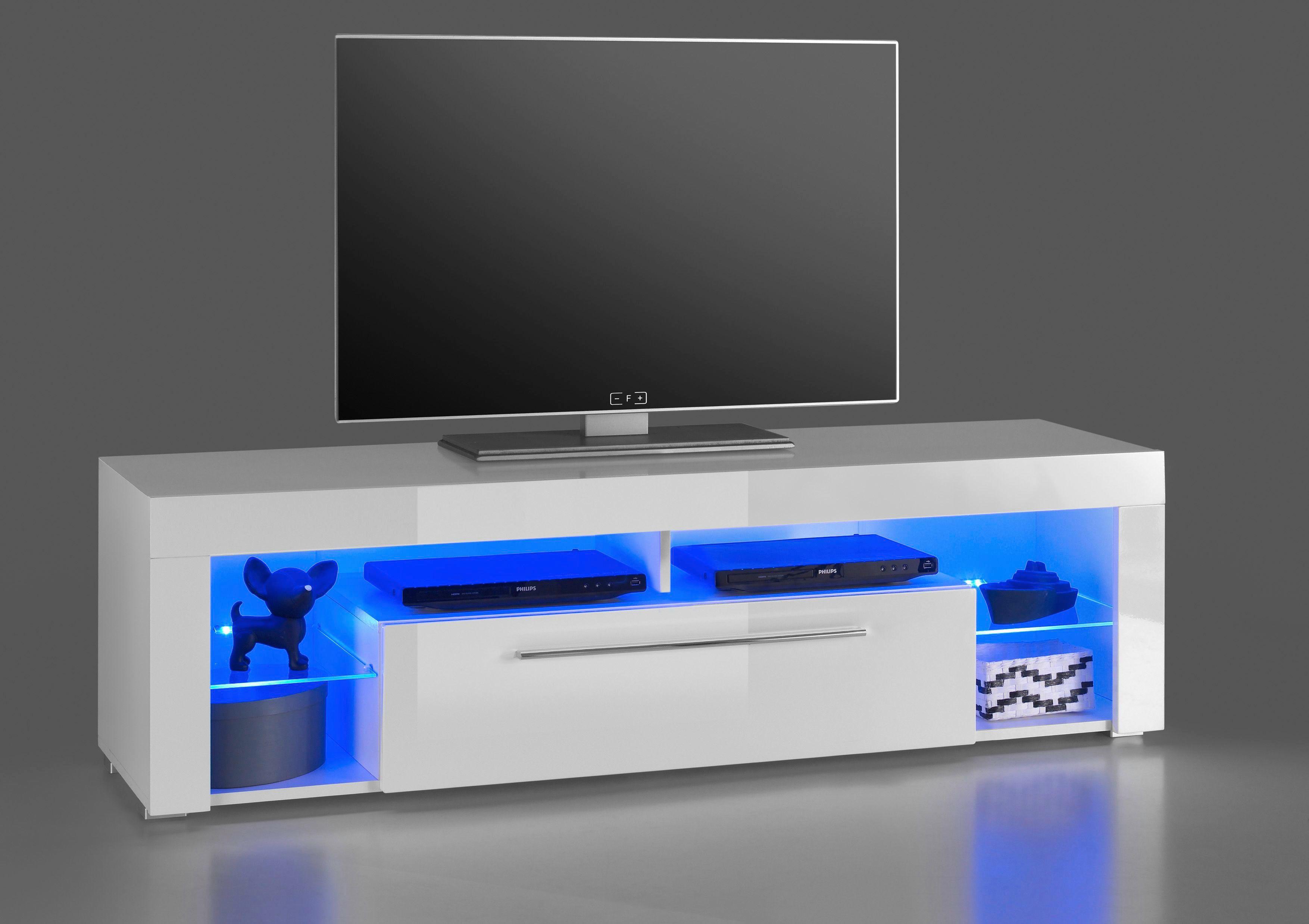 TV-Element Goal 1 B: 153 cm Weiß - Weiß, Design, Glas/Holzwerkstoff (153/44/44cm) - MID.YOU