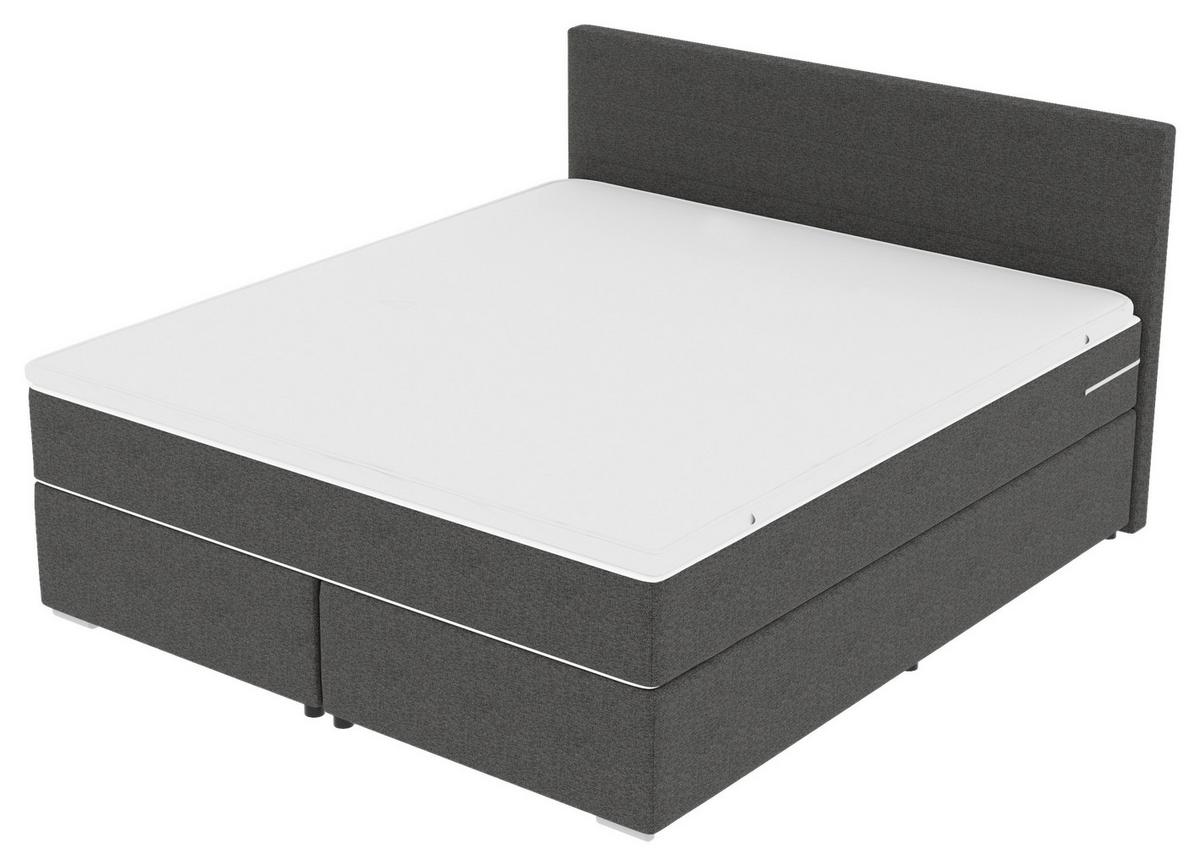 Boxspringbett mit Topper 180x200 Catania - Chromfarben/Anthrazit, KONVENTIONELL, Textil (180/200cm)