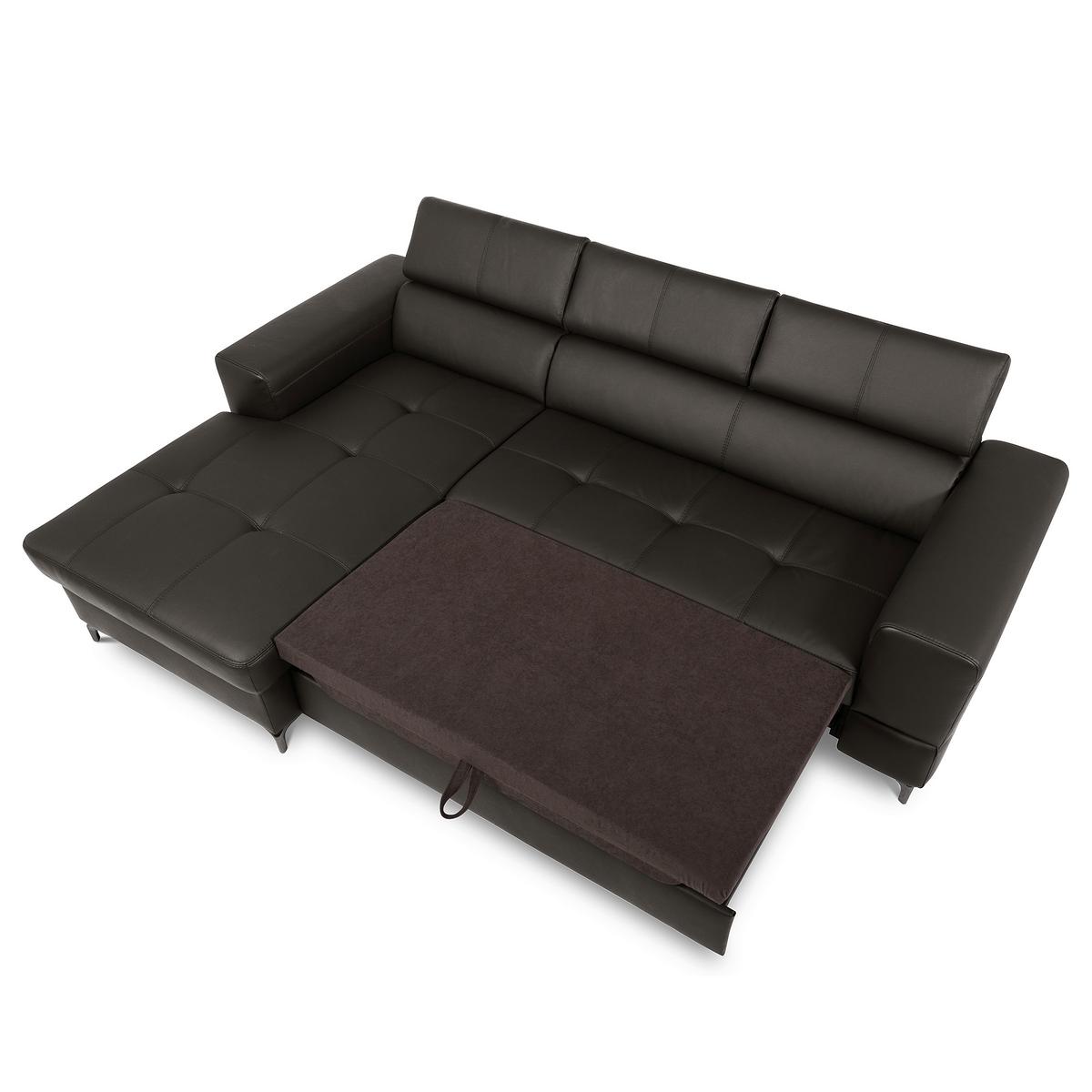 Ecksofa Torino Teilleder Dunkelbraun 173x247 - Dunkelbraun/Schwarz, Design, Leder/Textil (173/247cm) - Livetastic