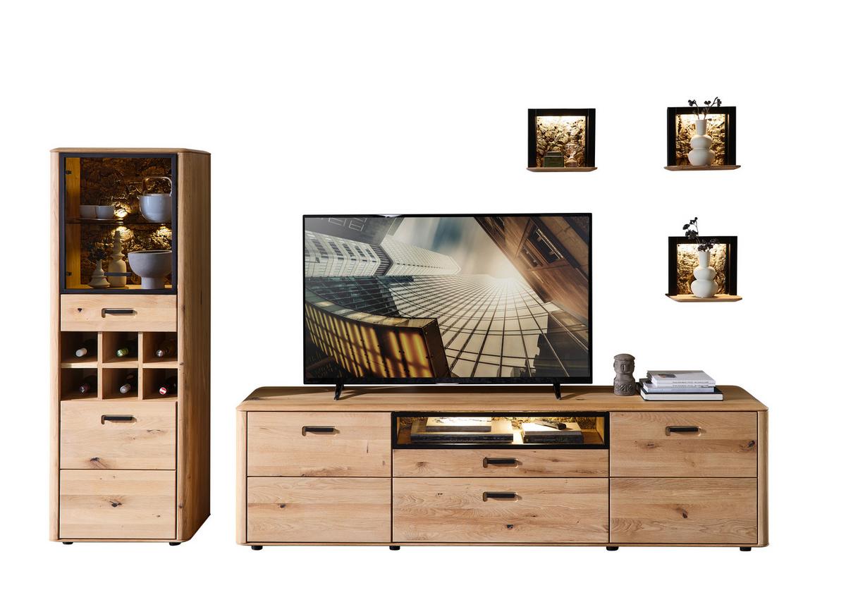 Wohndwand Montana Schwarz/Wildeiche, B: 295 cm - Wildeiche/Schwarz, Basics, Glas/Holz (295/187cm) - Livetastic