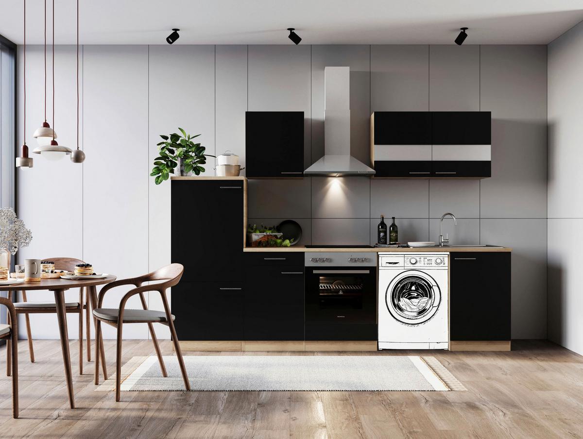 Küchenblock Merle Schwarz B: 280 Cm - Eichefarben/Schwarz, Basics, Glas/Holzwerkstoff (280cm) - Respekta