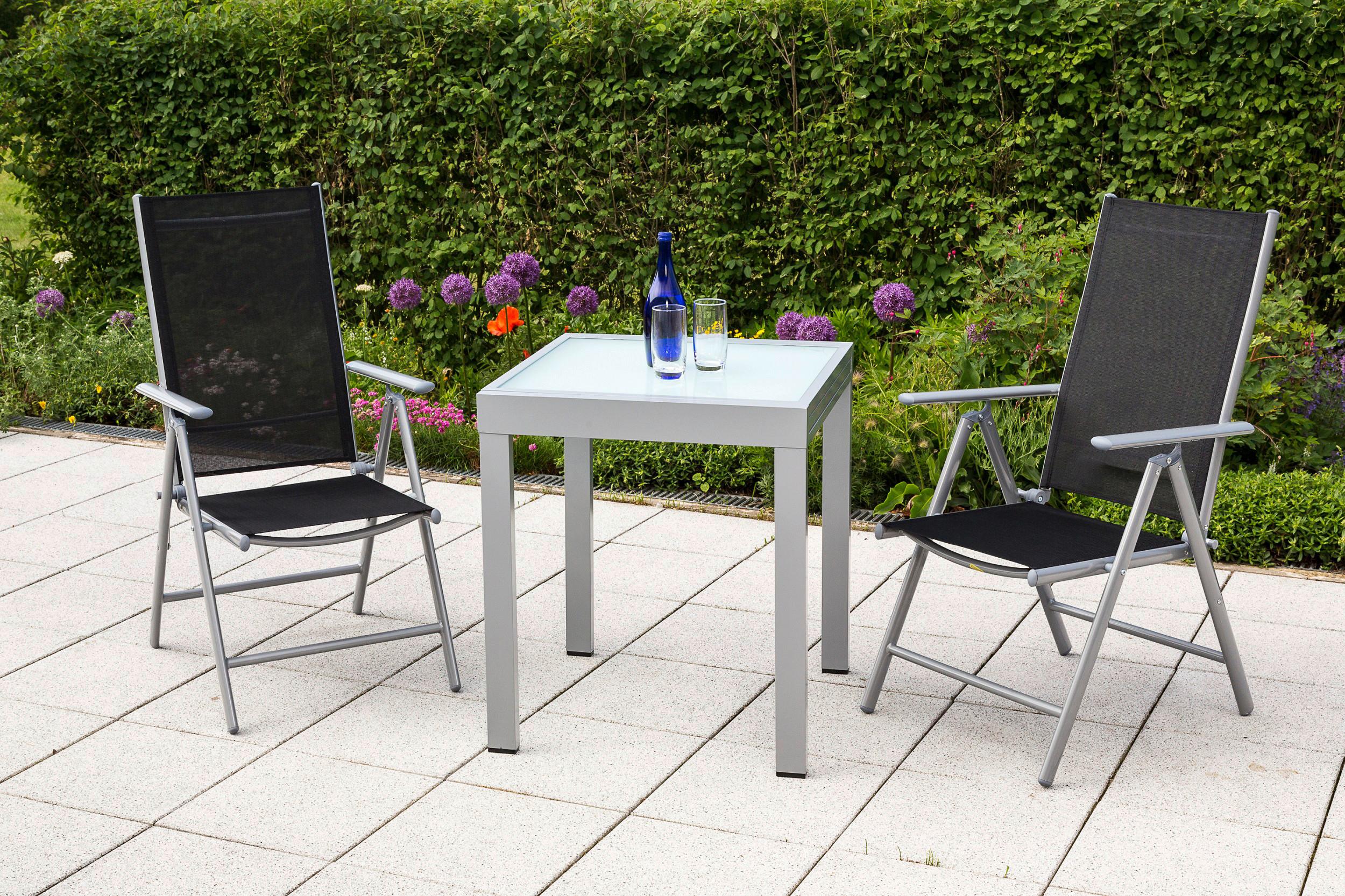 Gartenmöbel Set 3-tlg Amalfi aus Metall/Textil - Silberfarben/Schwarz, MODERN, Textil/Metall - Gardenson