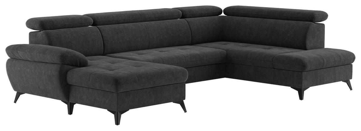 Wohnlandschaft mit Bettkasten Hudson Dunkelgrau - Schlammfarben/Dunkelgrau, Textil (166/324/207cm) - MID.YOU