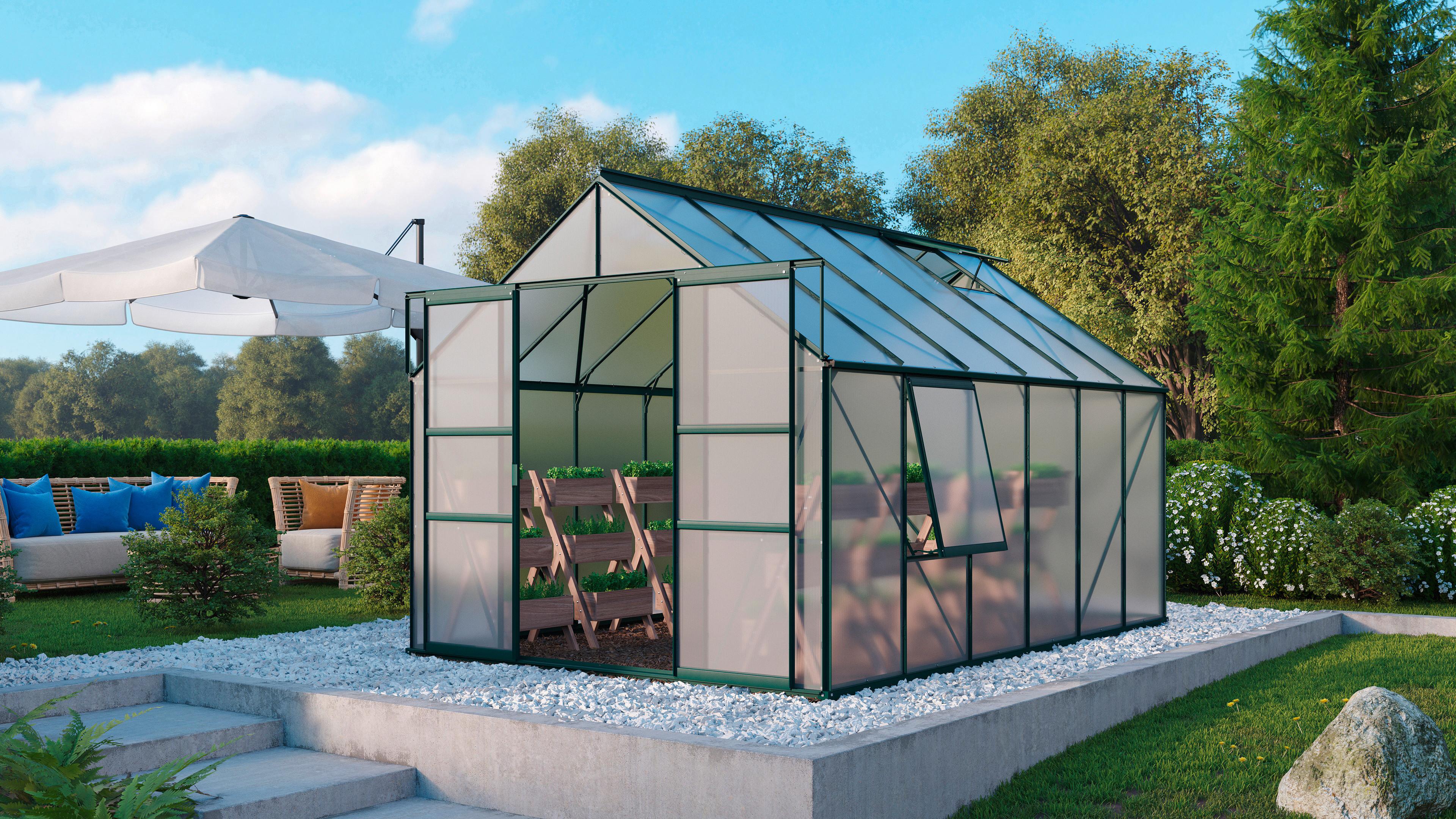 Gewächshausbausatz Meridian 2 9900 9,9 M2 Metall/Kunststoff - Grün, Basics, Kunststoff/Metall (257/231,8/383cm)