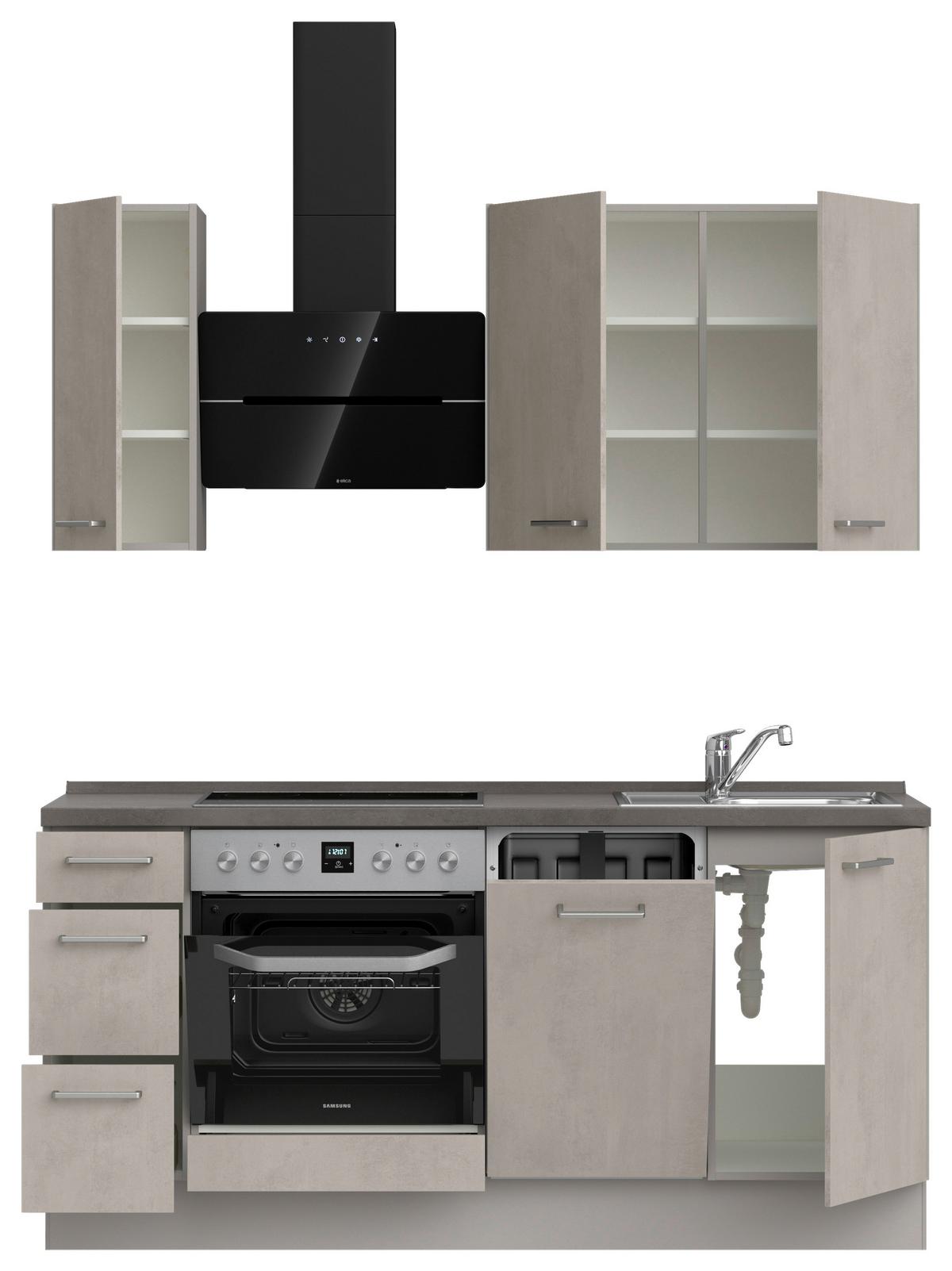 Kuchynská linka 180 cm, šedý betón/ kamenná šedá - sivá/farba ušľachtilej ocele, Modern, kov/kompozitné drevo (180cm) - Nobilia