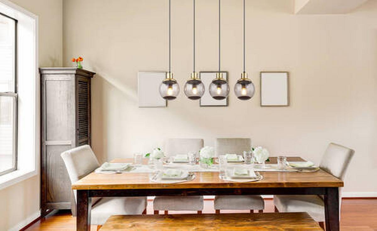 Hängeleuchte 15860-4h - Messingfarben/Schwarz, Design, Glas/Kunststoff (75/15/110cm) - Globo