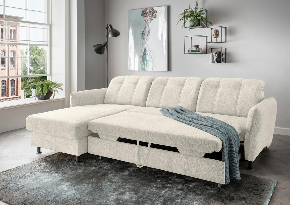 Ecksofa Minori Chenille Beige, S: 184x267 cm - Beige/Schwarz, MODERN, Textil (184/267cm) - Livetastic