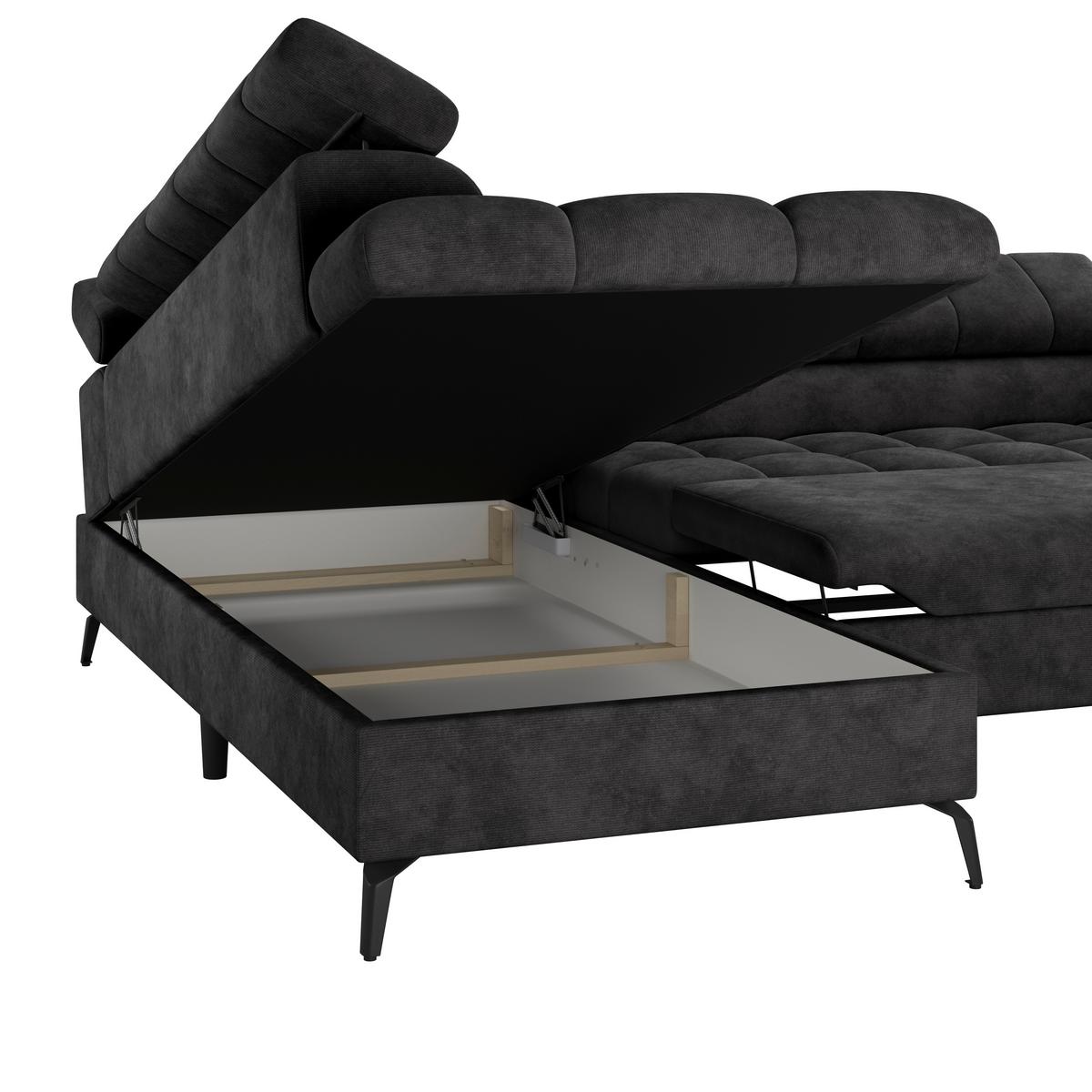 Ecksofa Mit Schlaffunktion & Bettkasten Volf Schwarz - Schwarz, Trend, Kunststoff/Textil (203/261cm)