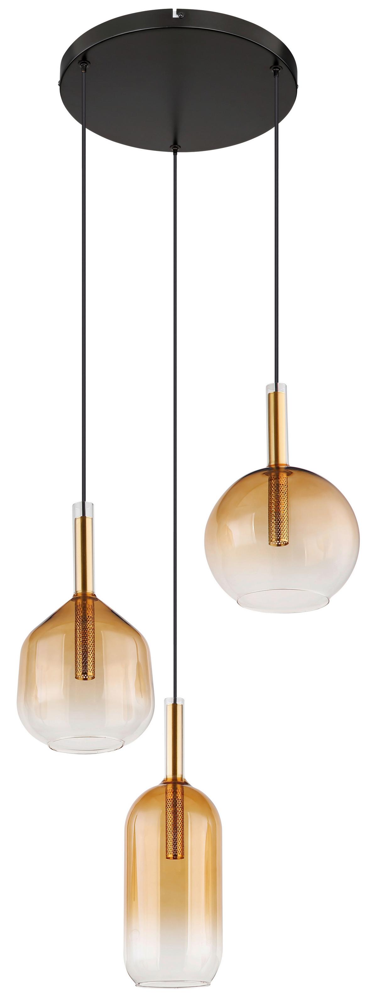 Hängeleuchte 16044-3h - Klar/Messingfarben, KONVENTIONELL, Glas/Metall (43/150cm) - Globo