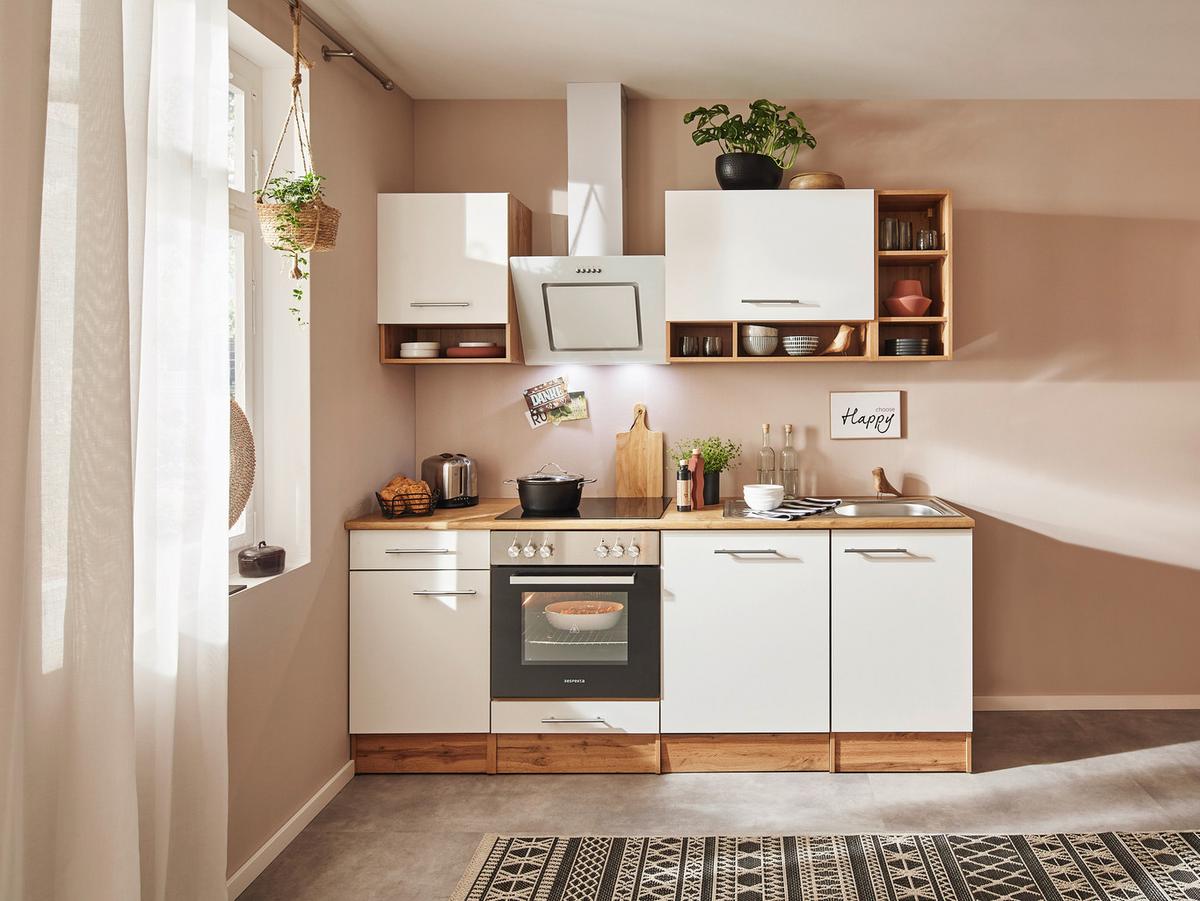 Küchenzeile Mit Geräten B: 220 Cm Eichefarben/weiß - Eichefarben/Weiß, MODERN, Holzwerkstoff (220cm) - Respekta