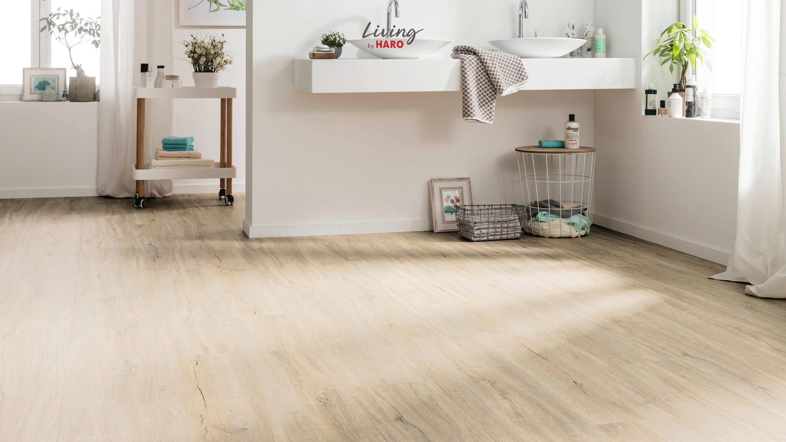 Vinylboden Eiche Sandfarben Landhausdiele Klick-Vinyl - Sandfarben, Design, Holzwerkstoff (128,2/23,5/0,65cm) - Living by HARO