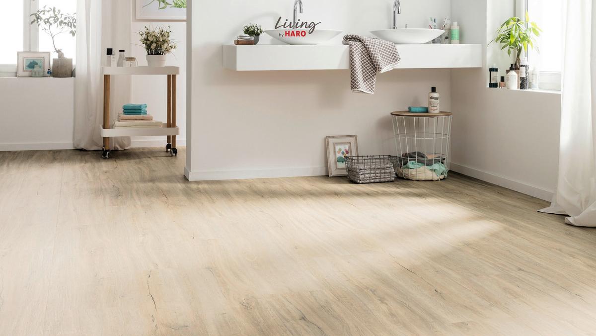 Vinylboden Eiche Sandfarben Landhausdiele Klick-Vinyl - Sandfarben, Design, Holzwerkstoff (128,2/23,5/0,65cm) - Living by HARO