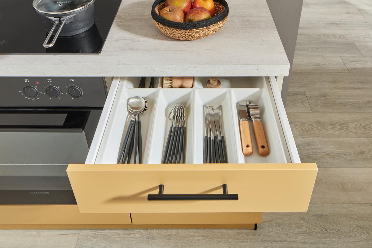Küchenblock Pn105 / Pn80 - Currygelb/Kaschmir, Basics, Holzwerkstoff (205cm) - Pino