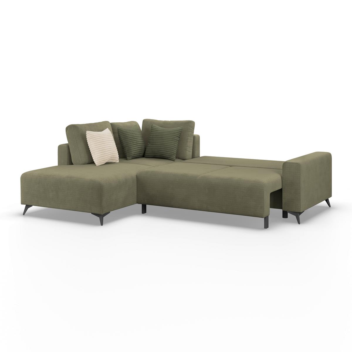 Ecksofa Mit Schlaffunktion Lincoln Grün Cord 212x270 Cm - Schwarz/Grün, MODERN, Textil (212/270cm)