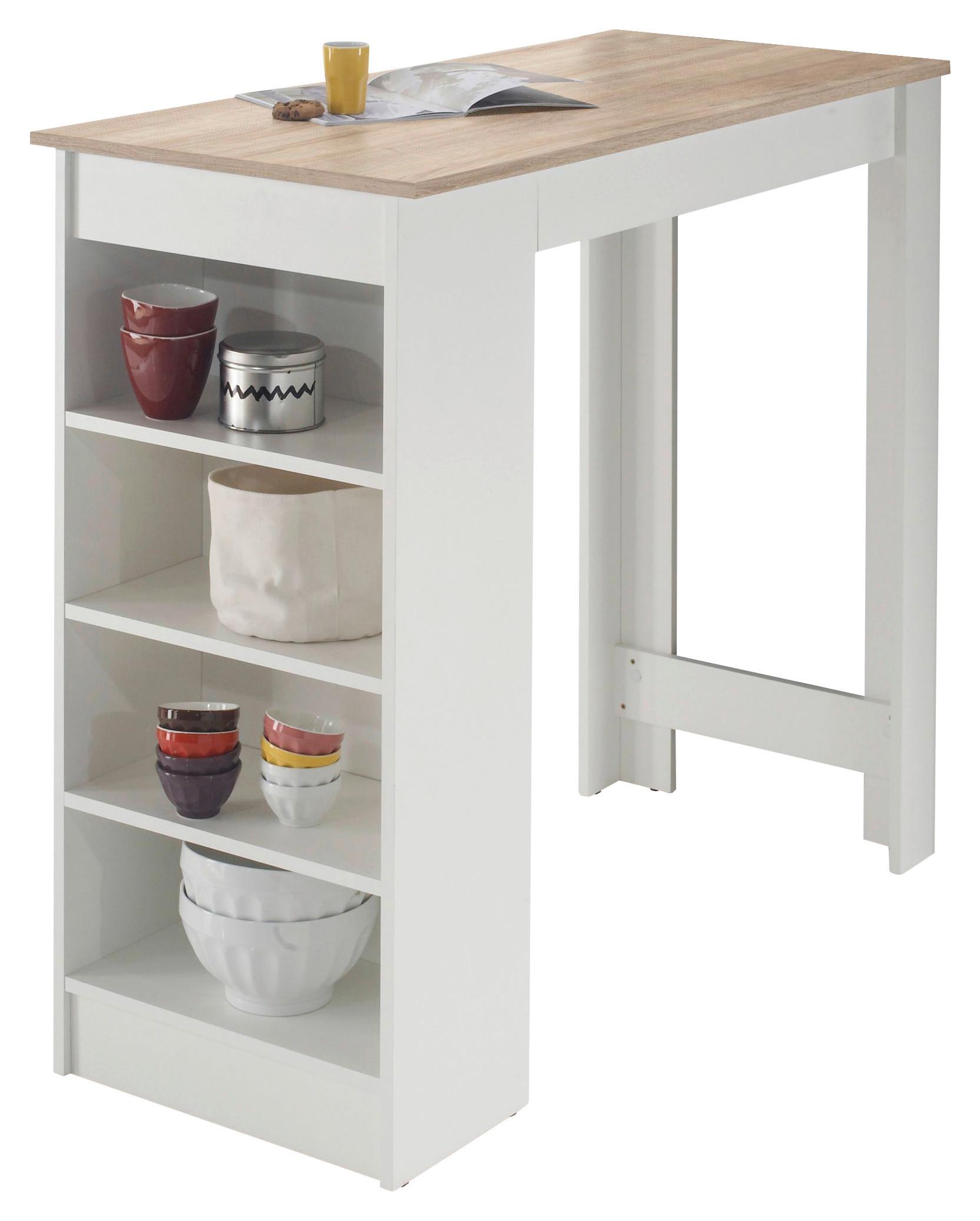 Bartisch Mojito 115x50x103 cm Eiche Dekor/Weiß mit Regal - Eichefarben/Weiß, Design, Holzwerkstoff (115/50/103cm) - MID.YOU