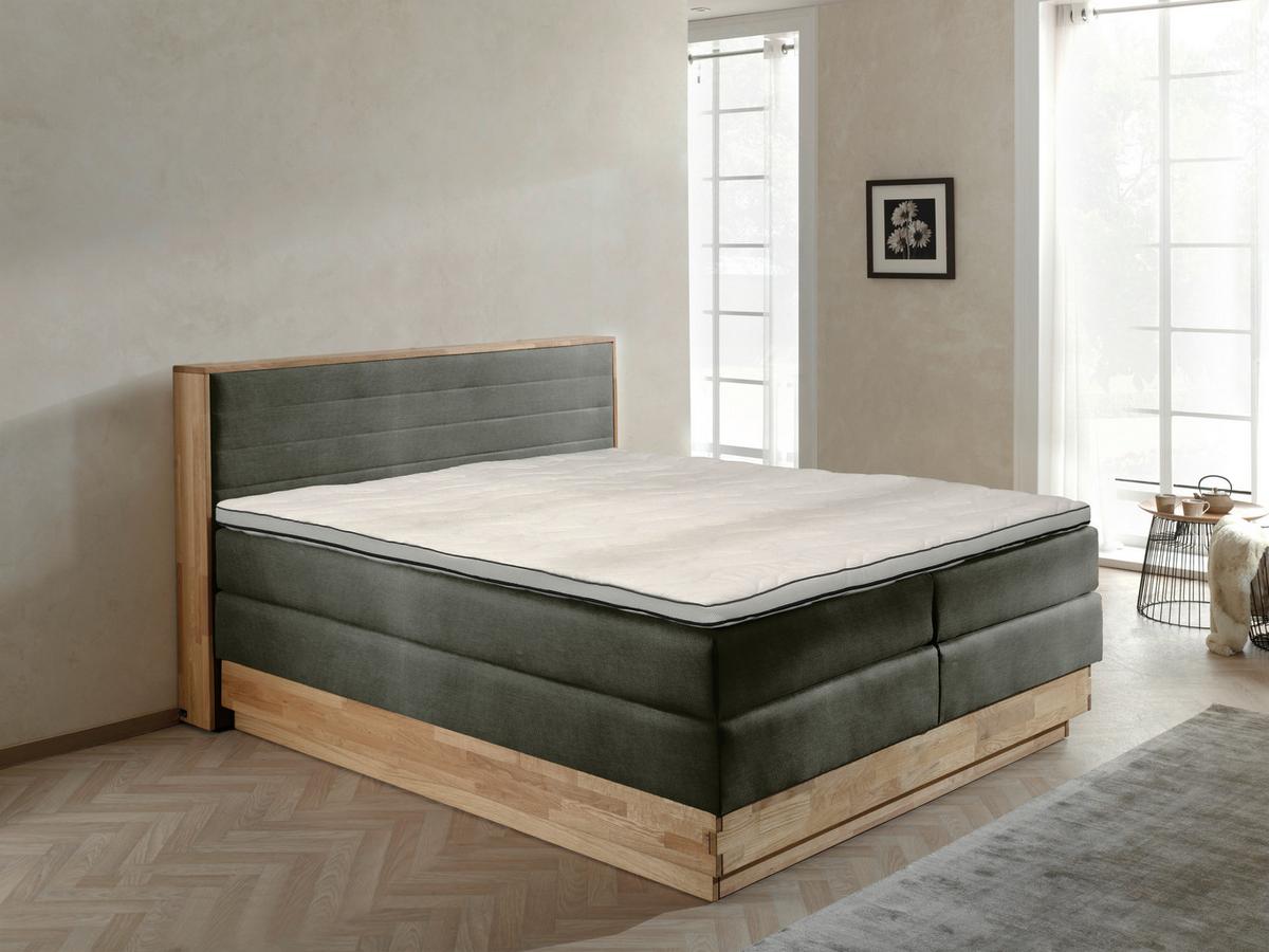 Boxspringbett in Anthrazit und Echtholz