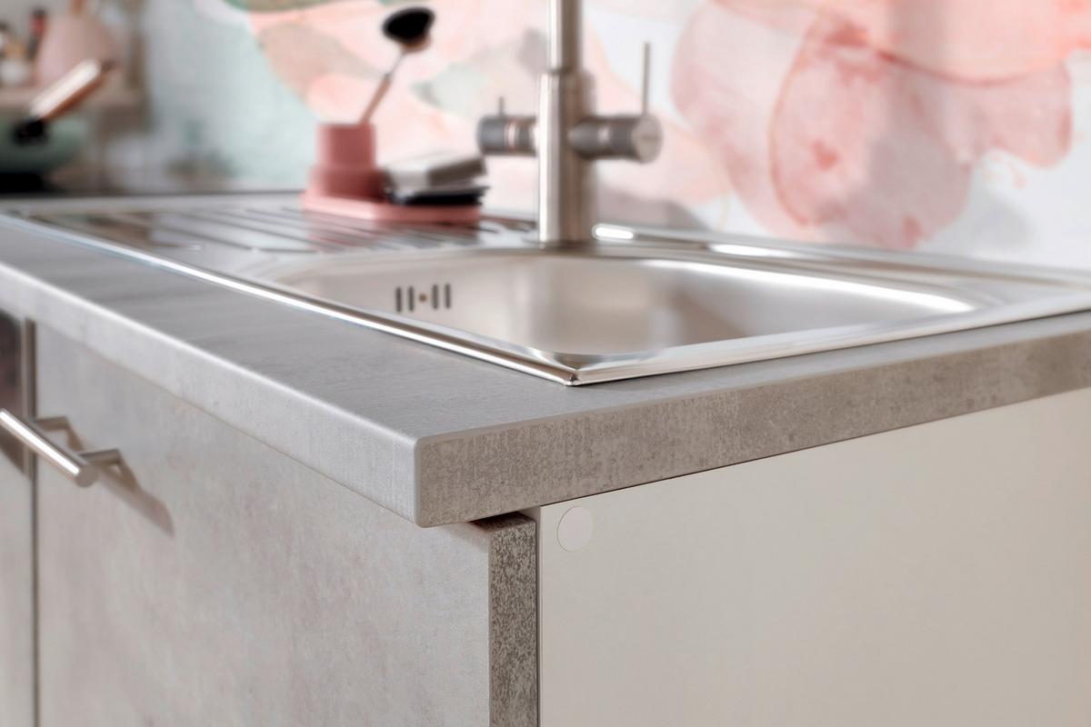 Küchenblock Malia B: 240 cm Grau, mit Geräte - Weiß/Grau, Basics, Holzwerkstoff (240cm) - Respekta