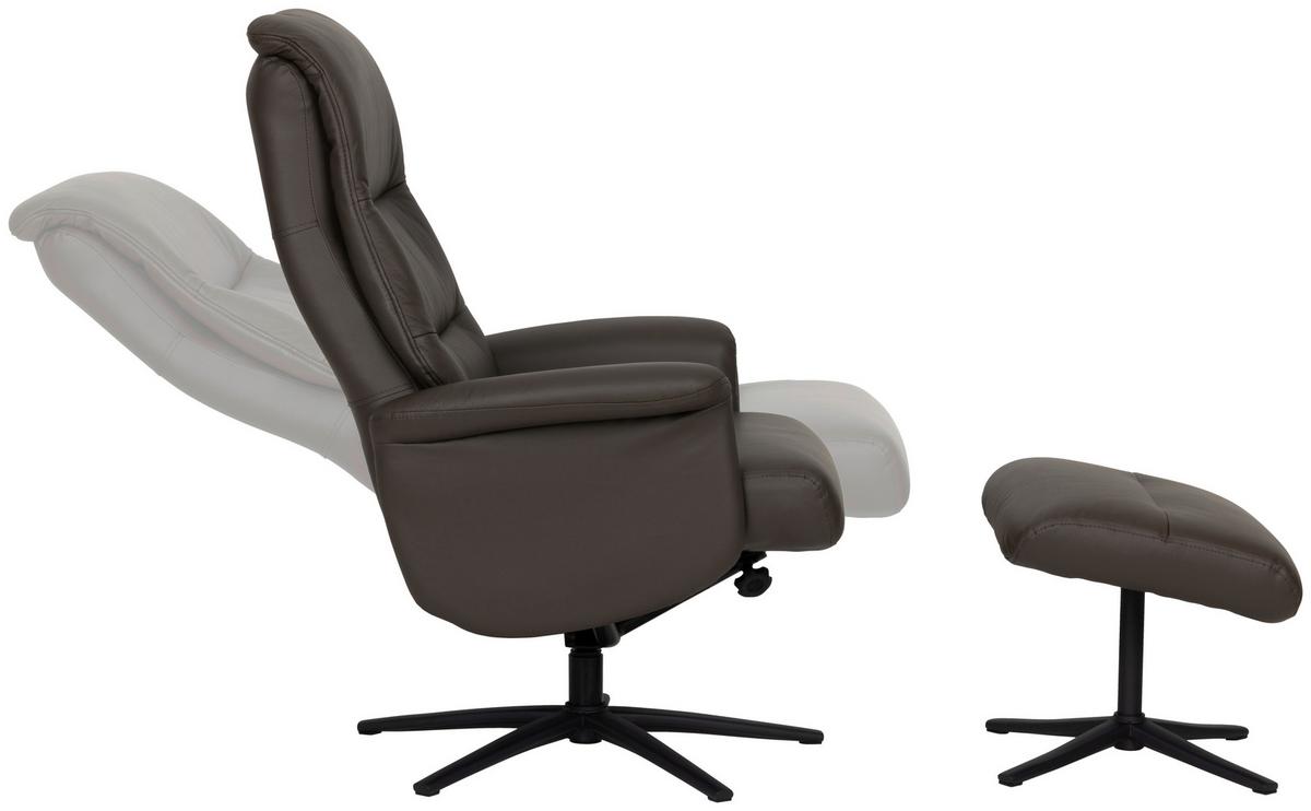 Relaxsesselset Repose Braun B: 76 Cm - Schwarz/Braun, Design, Leder/Textil (76/107/79cm) - Livetastic