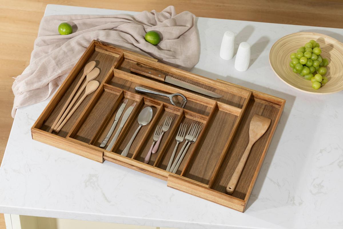 Besteckeinsatz Franziska - Ecru/Akaziefarben, Basics, Holz (45-65/5/43,5cm) - James Wood