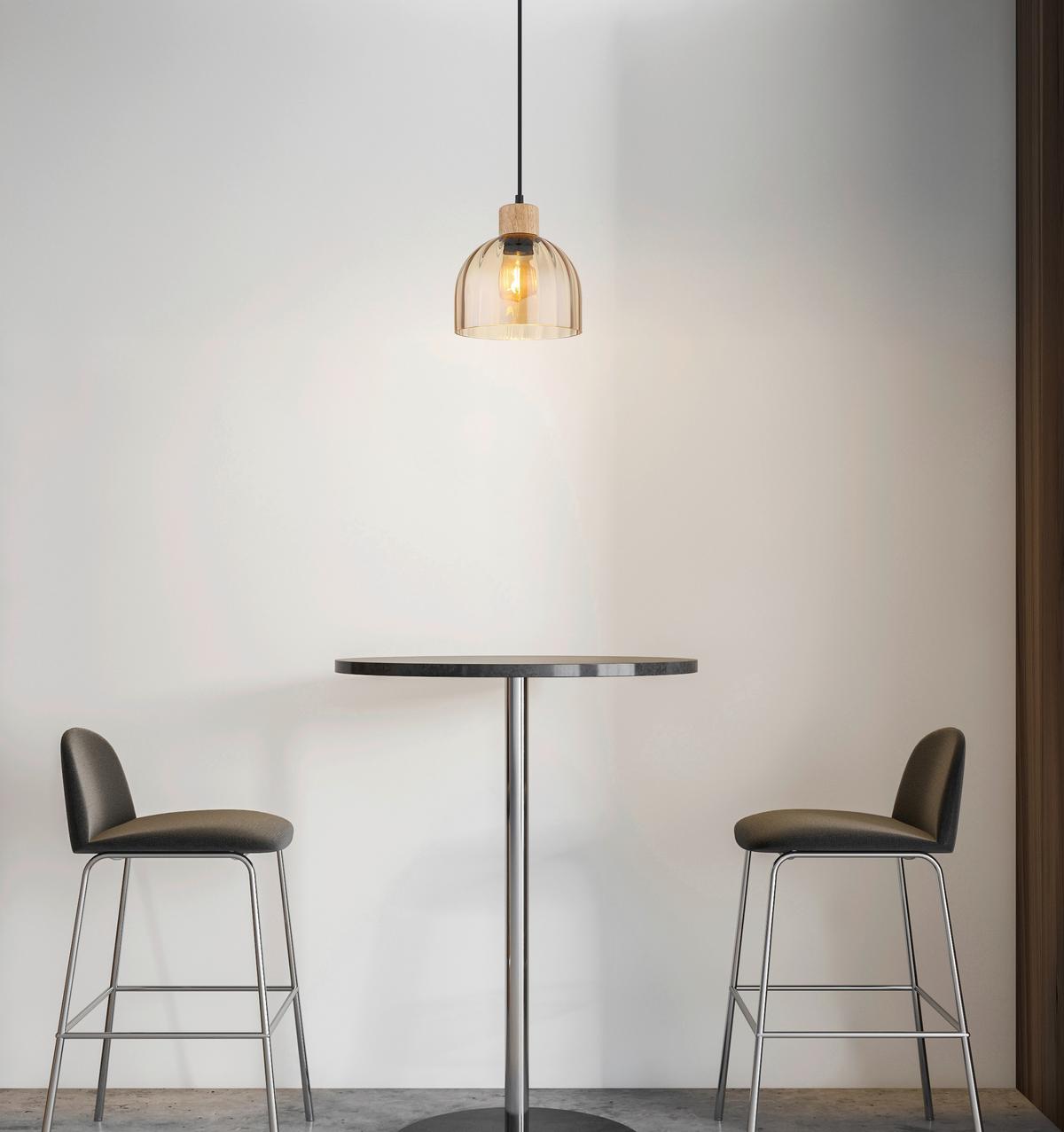 HÄNGELEUCHTE Braun, Schwarz, ca. 20x120 cm - Bernsteinfarben/Schwarz, Design, Glas/Holz (20/120cm) - Globo