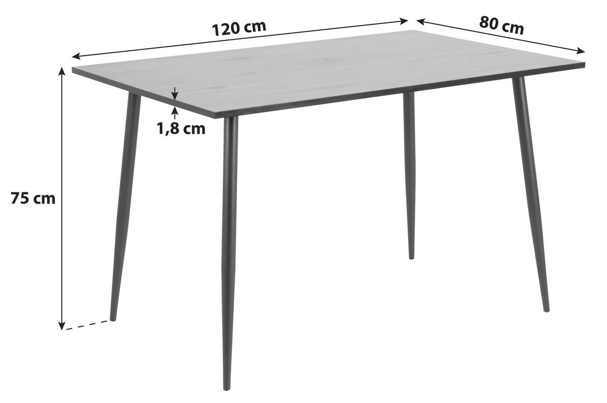 Esstisch Wilma 120x80 Cm Eiche Dekor/schwarz - Eichefarben/Schwarz, KONVENTIONELL, Holzwerkstoff/Metall (120/80/75cm) - MID.YOU