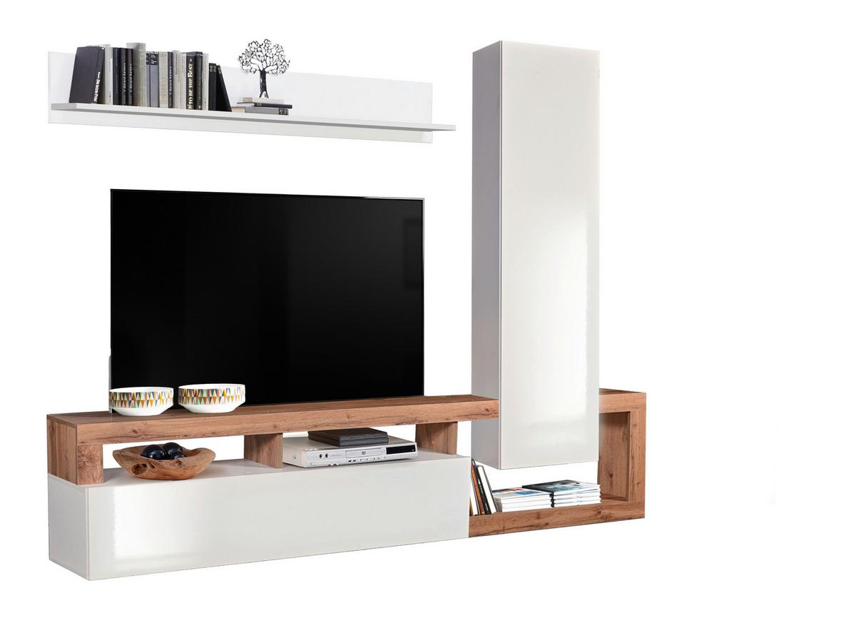 VIACDIELNA OBÝVACIA STENA DALLAS SMALL - biela/biela s vysokým leskom, Basics, kompozitné drevo (219/173/35cm)