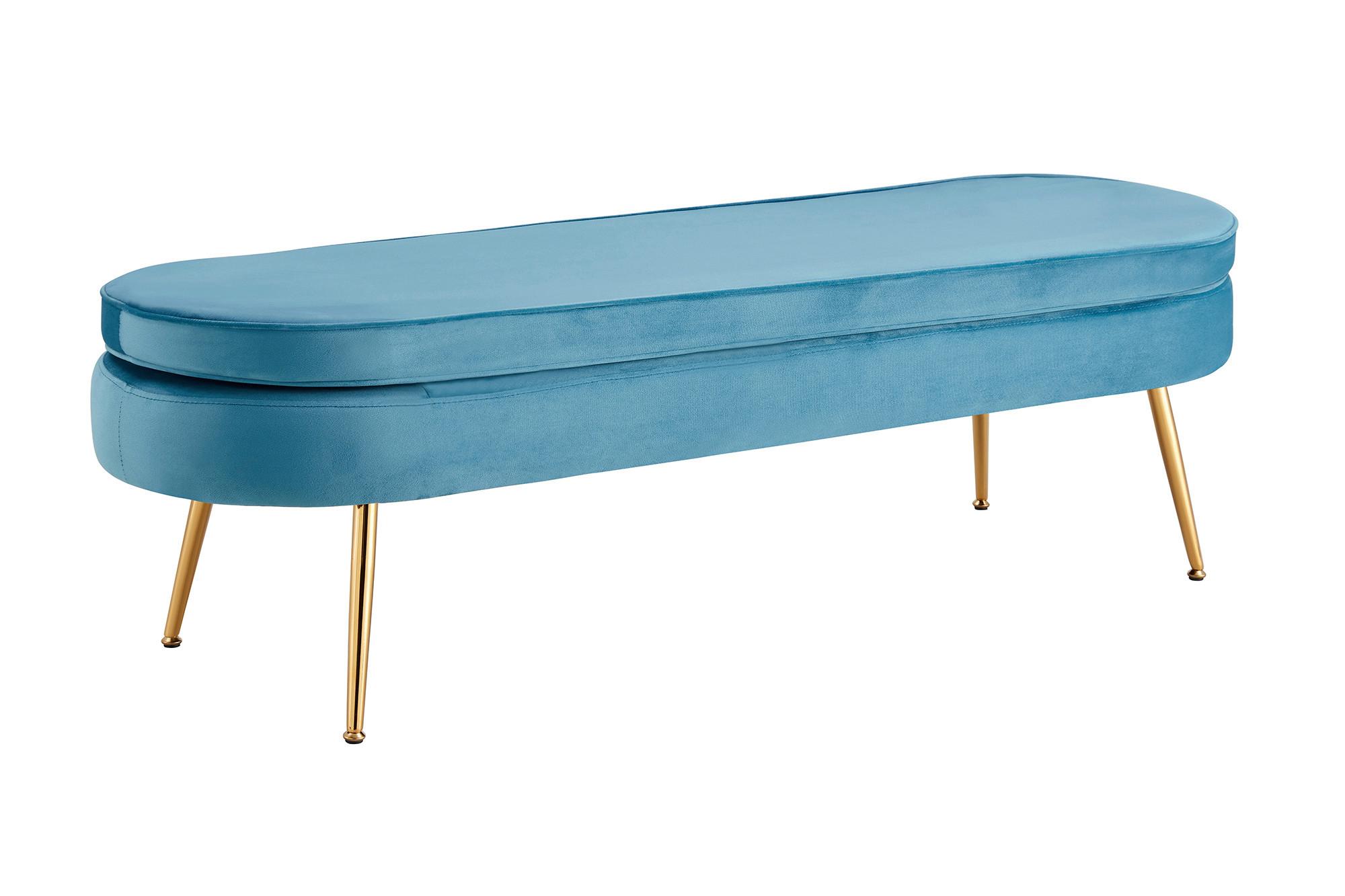 Hocker Blau B: 142 Cm - Blau/Goldfarben, MODERN, Textil (142/41/45cm) - Livetastic