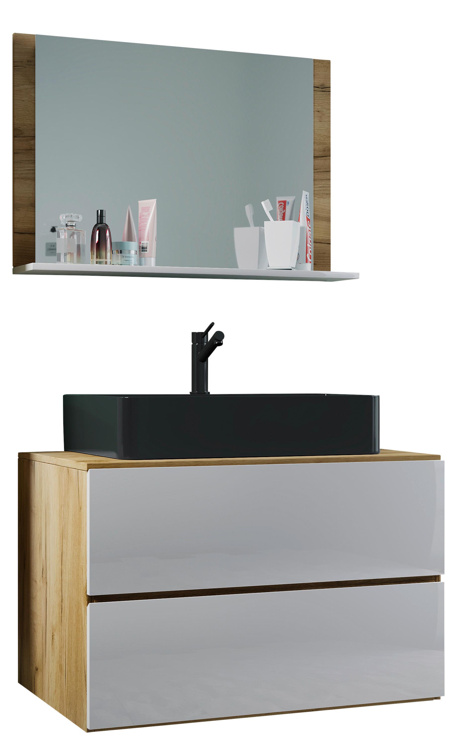 Badezimmer Lendas Bl M - Honigeiche/Schwarz, MODERN, Glas/Keramik (81cm) - MID.YOU