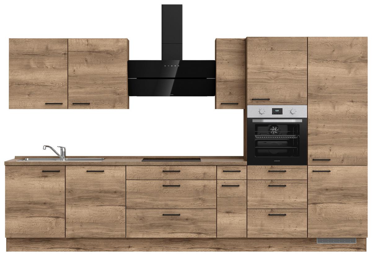 Kuchyňská linka 360 cm, dekor dub Havanna - černá/tmavý dub, Moderní, kov/kompozitní dřevo (360cm) - Nobilia