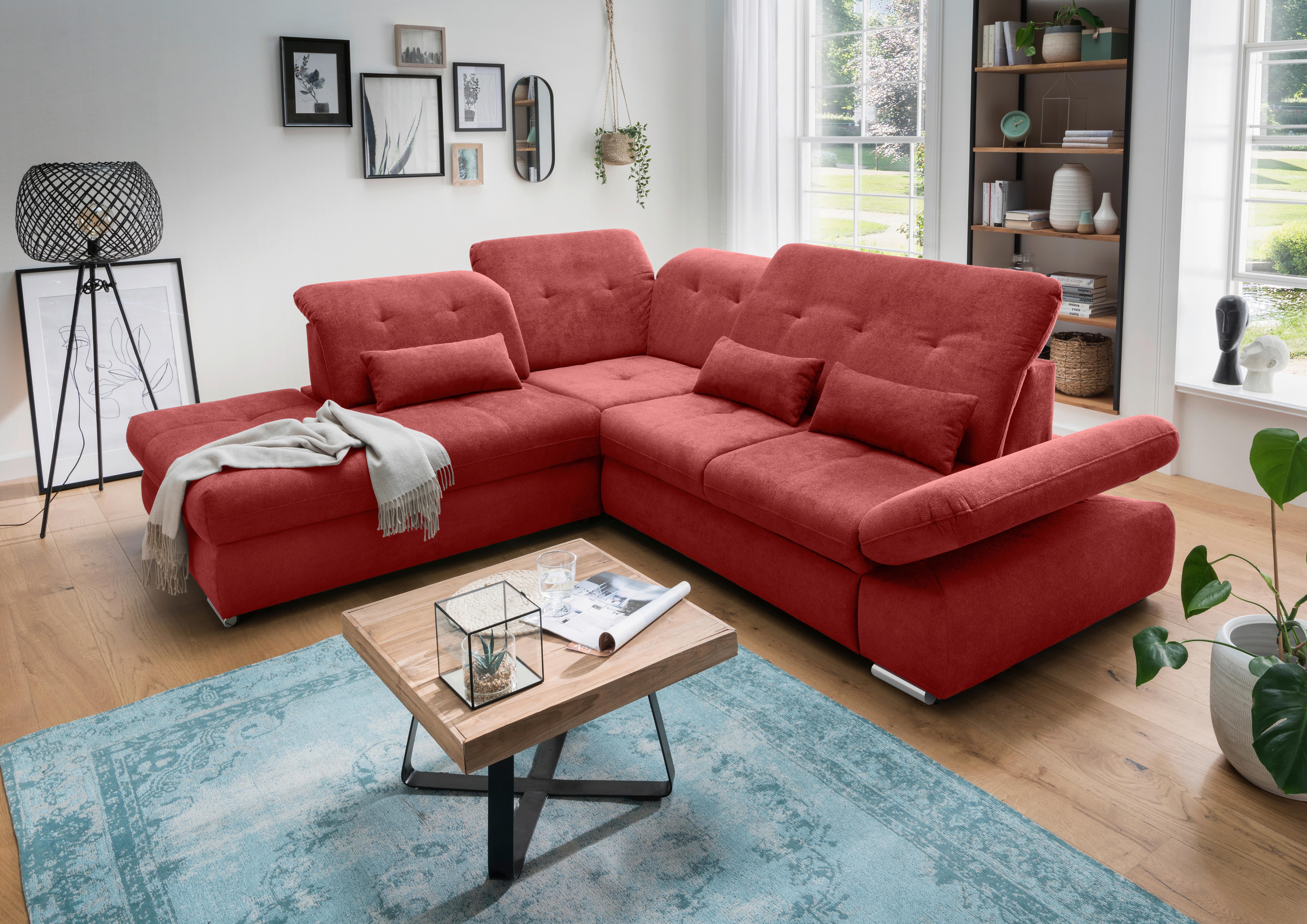 Ecksofa Dalida Rot S: 254x280 Cm - Chromfarben/Rot, MODERN, Textil (254/280cm) - Livetastic