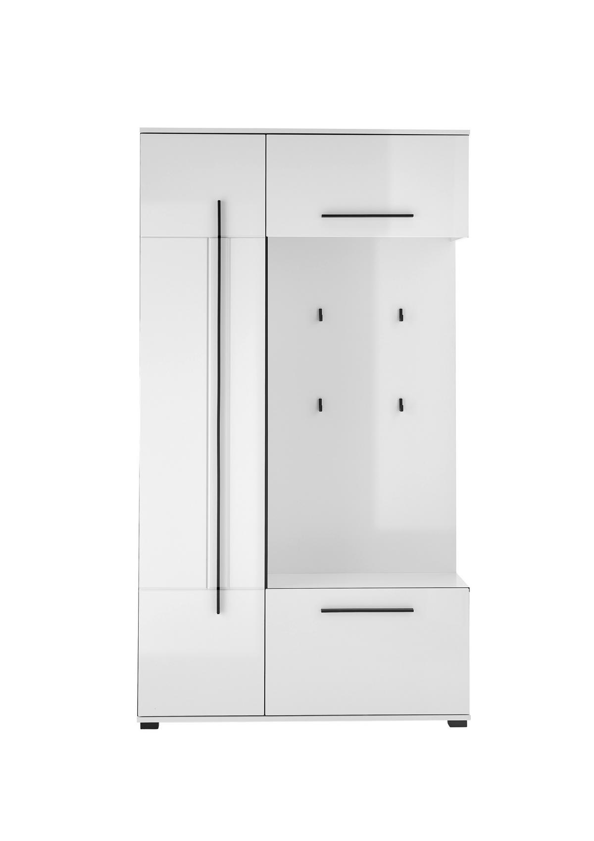 GARDEROBE Cantara Weiß/Weiß HG B: 111cm - Weiß Hochglanz/Weiß, MODERN, Holzwerkstoff (111/201/39cm) - MID.YOU