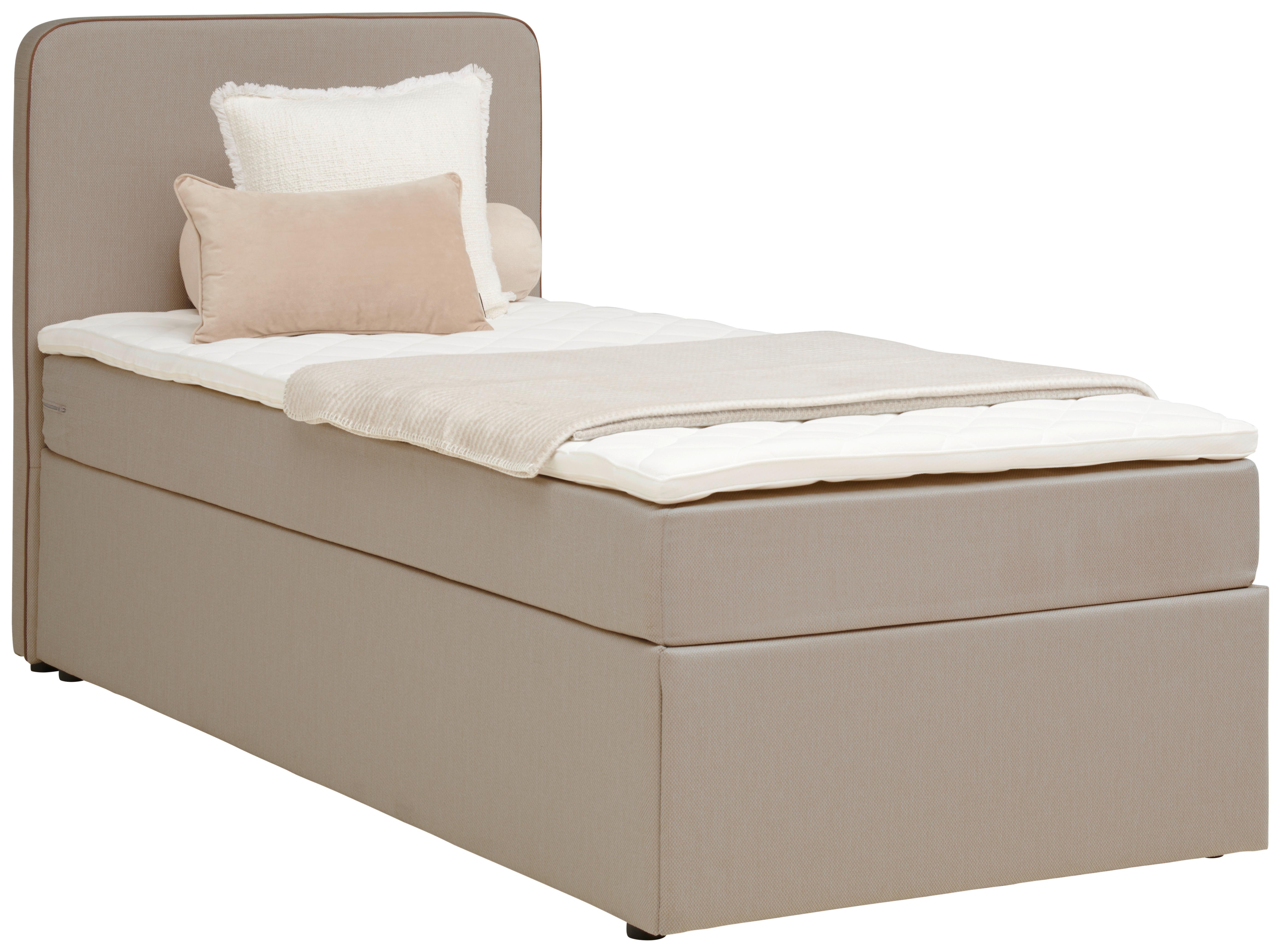 Boxspringbett mit Topper 90x200 cm Anton, Beige - Beige, KONVENTIONELL, Holz/Textil (90/200cm) - P & B