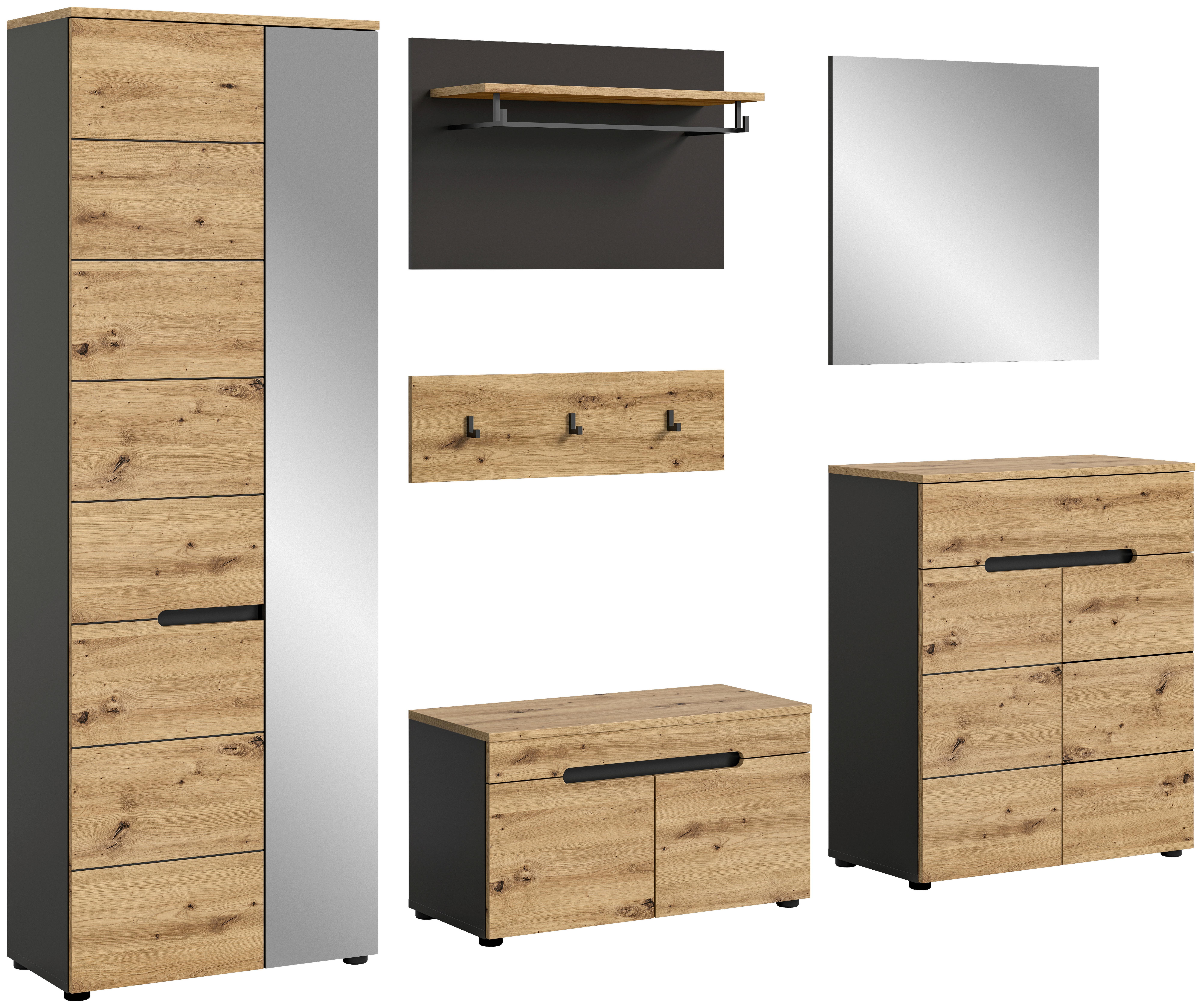Garderobe Basalt Grau Nb, Artisan Nb - KONVENTIONELL, Glas/Holzwerkstoff (255/190/37cm) - MID.YOU