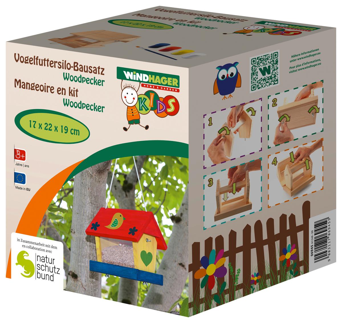 Vogelhaus Woodpecker, Inkl. Pinsel Und 4 Farben - Naturfarben, KONVENTIONELL, Holz (22/17/19cm) - Windhager